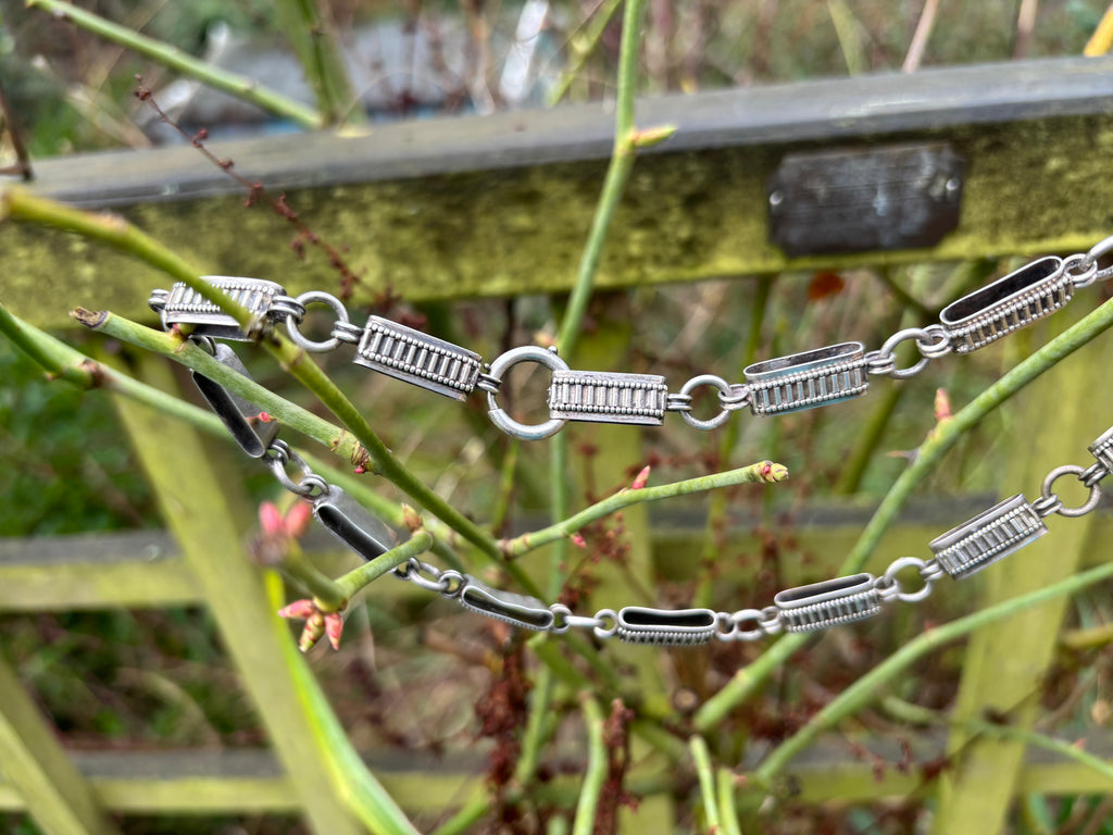 Antique Silver Book Chain Necklace Heavy