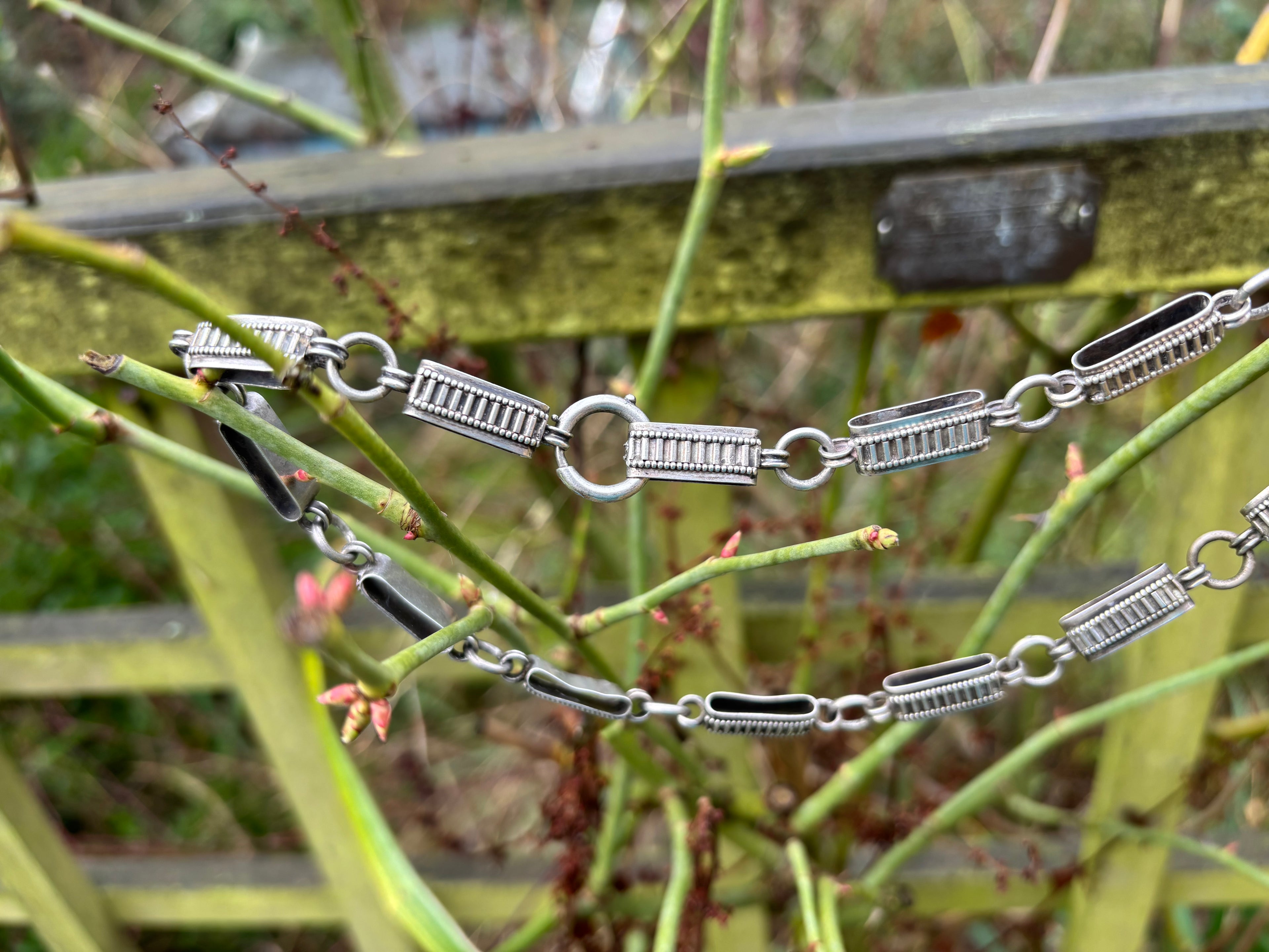 Antique Silver Book Chain Necklace Heavy