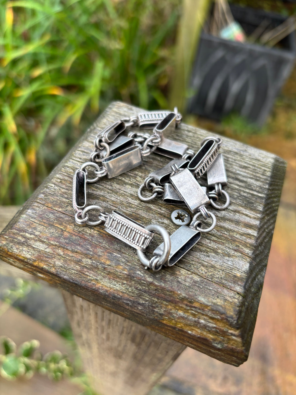 Antique Silver Book Chain Necklace Heavy