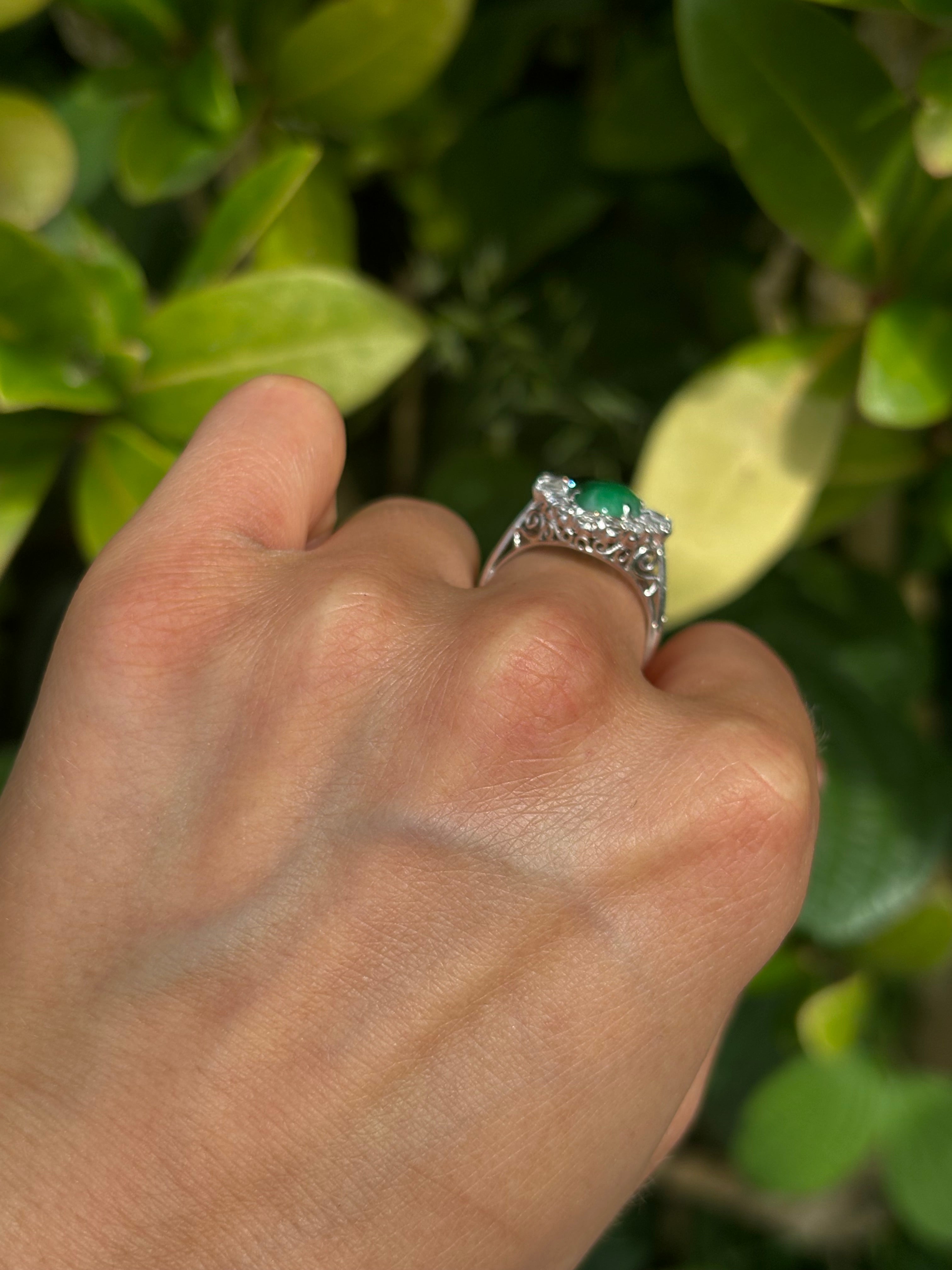 Pre-loved 1ct Diamond & 10ct Jade set in 14ct White Gold Ring