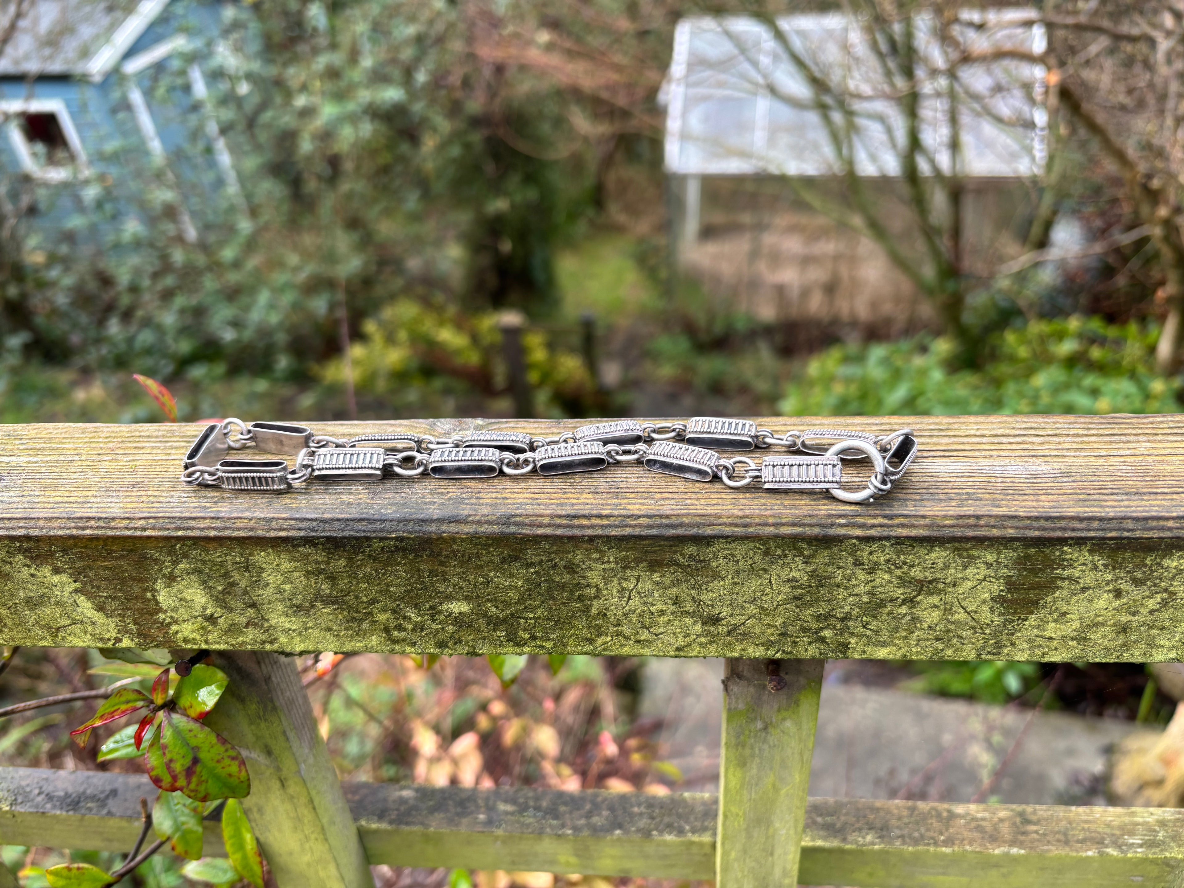 Antique Silver Book Chain Necklace Heavy