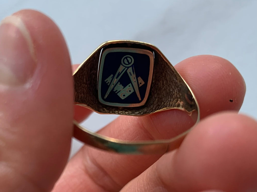 Pre-loved Masonic Swivel/Reversible Blue Enamel &9ct Gold Ring