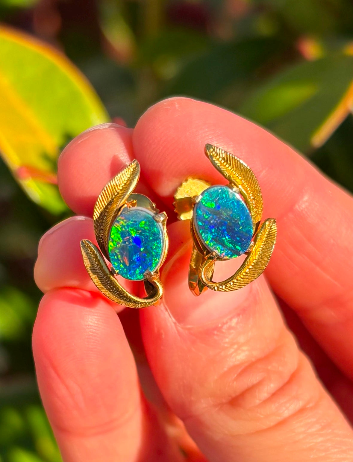 Striking 1.5ct Opal 9ct Gold Screw Back Earrings