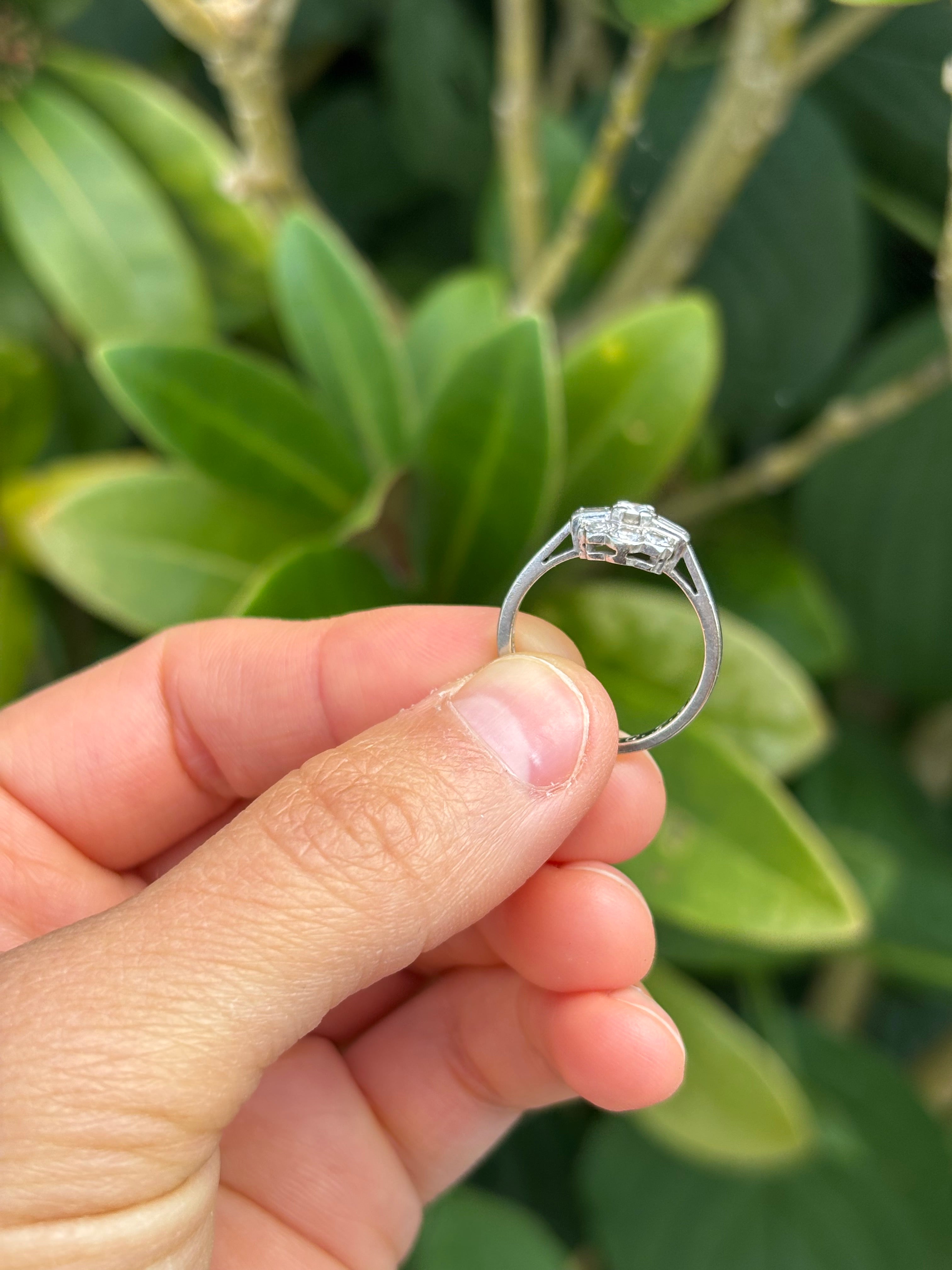 Vintage Platinum Diamond Cluster Ring