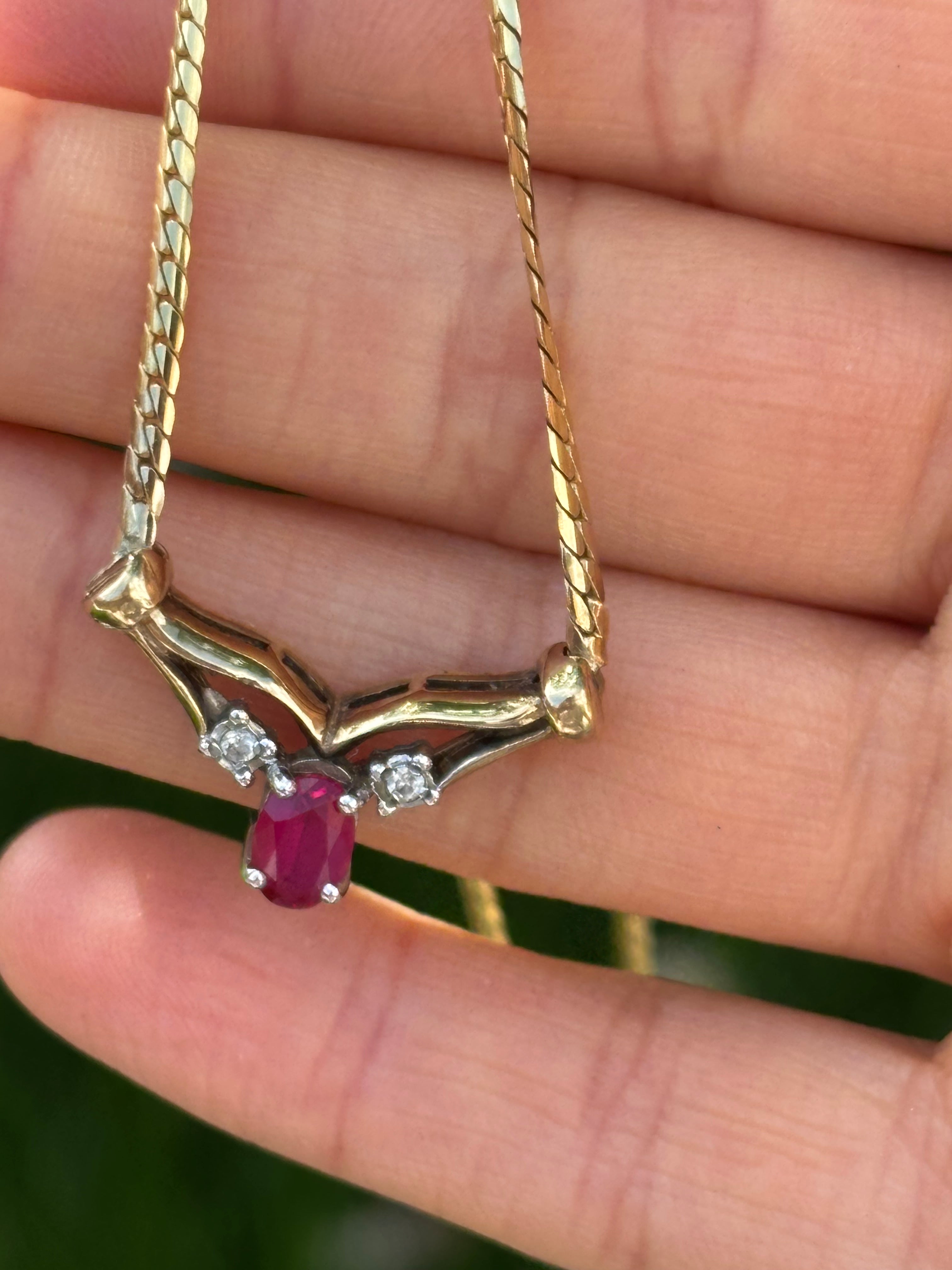 Vintage Ruby & Diamond 9ct Gold Necklace