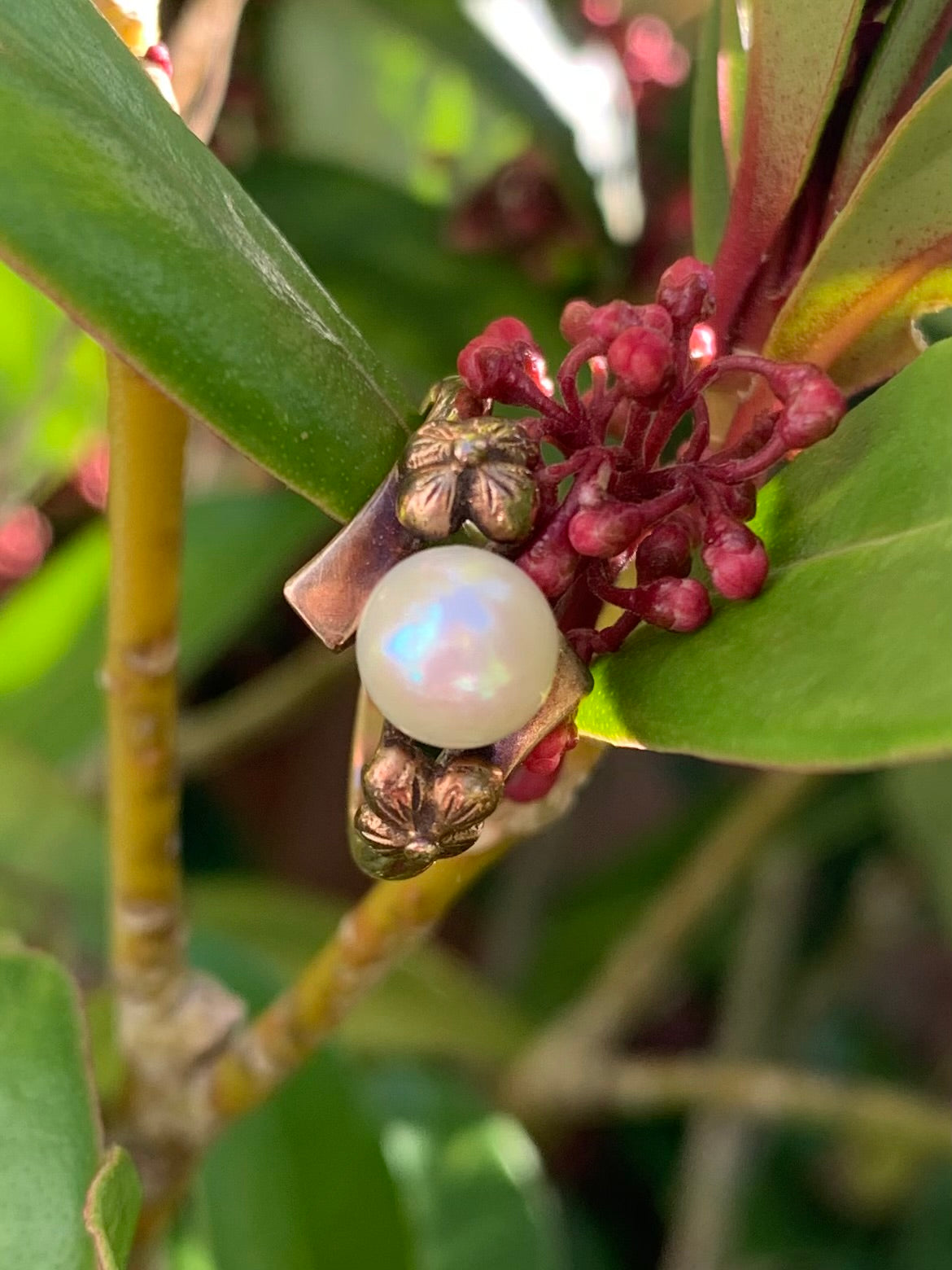 Beautiful 9ct Gold Cultured Pearl Floral Ring
