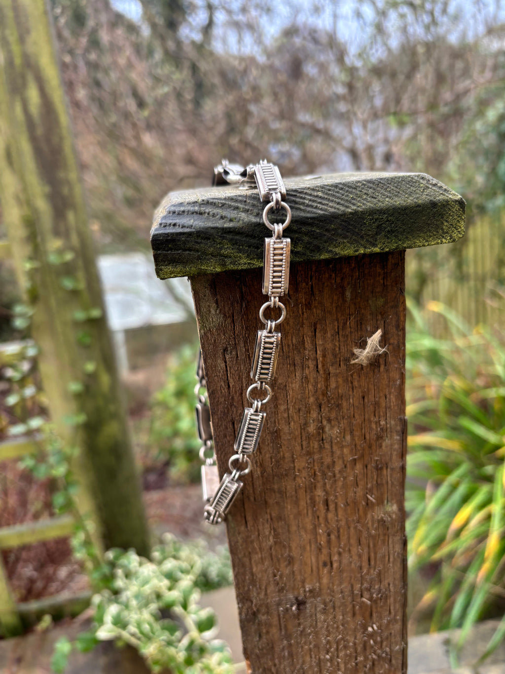 Antique Silver Book Chain Necklace Heavy