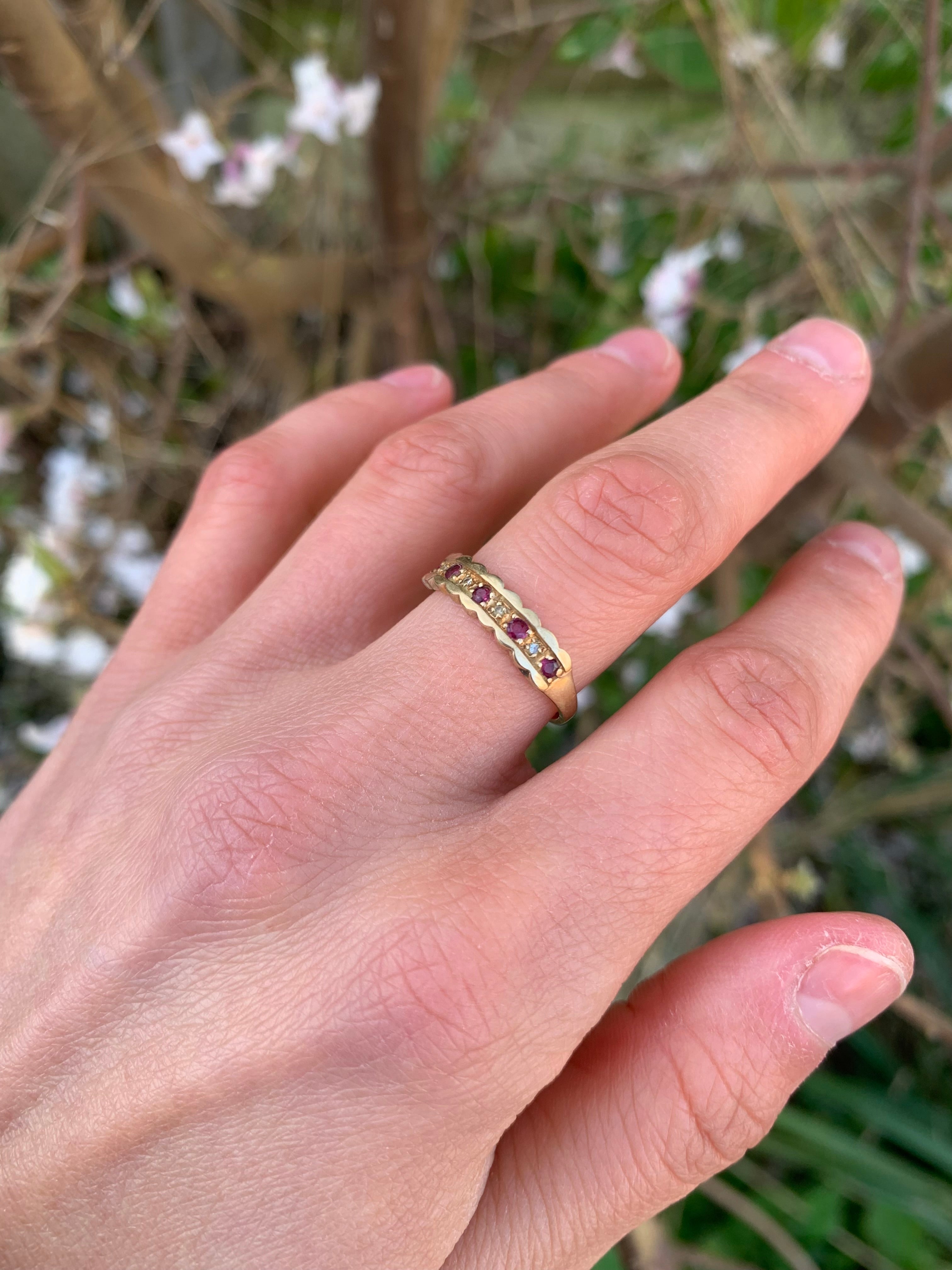 Beautiful Ruby and Diamond 9ct gold Half Eternity Ring