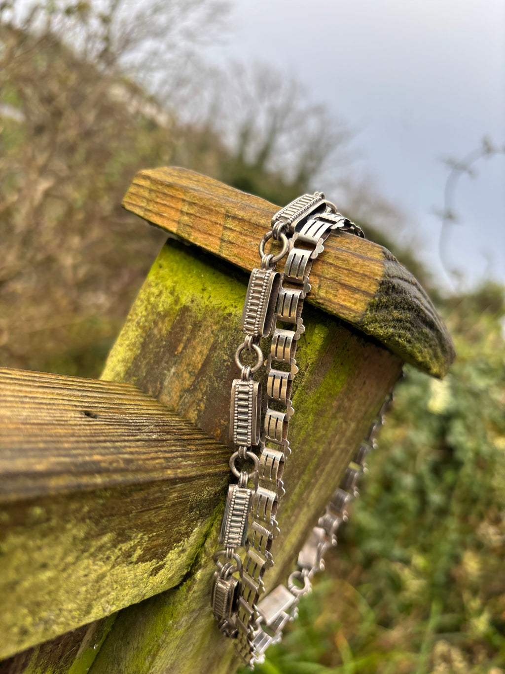 Antique Silver Book Chain Necklace Heavy