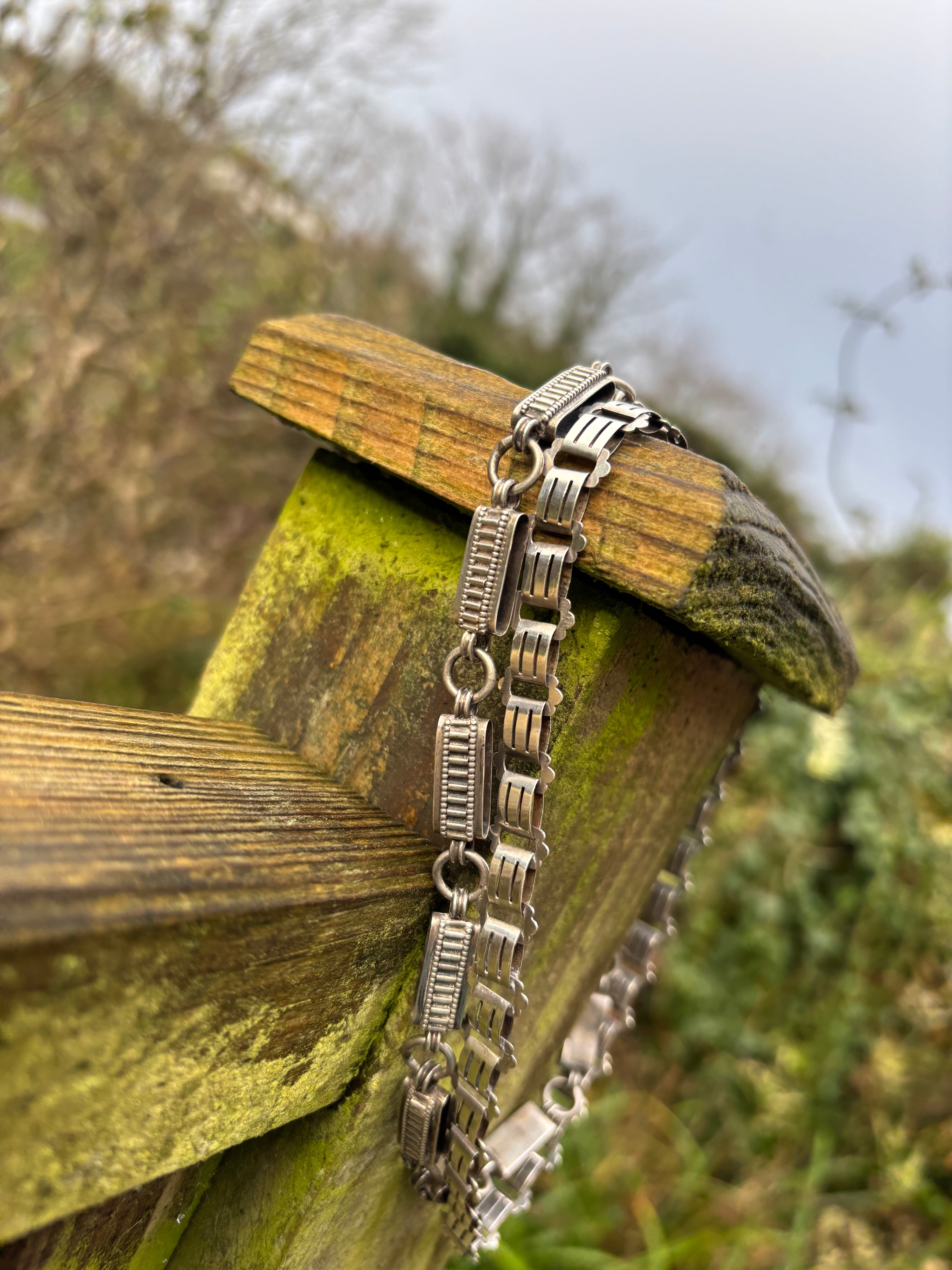 Antique Silver Book Chain Necklace Heavy