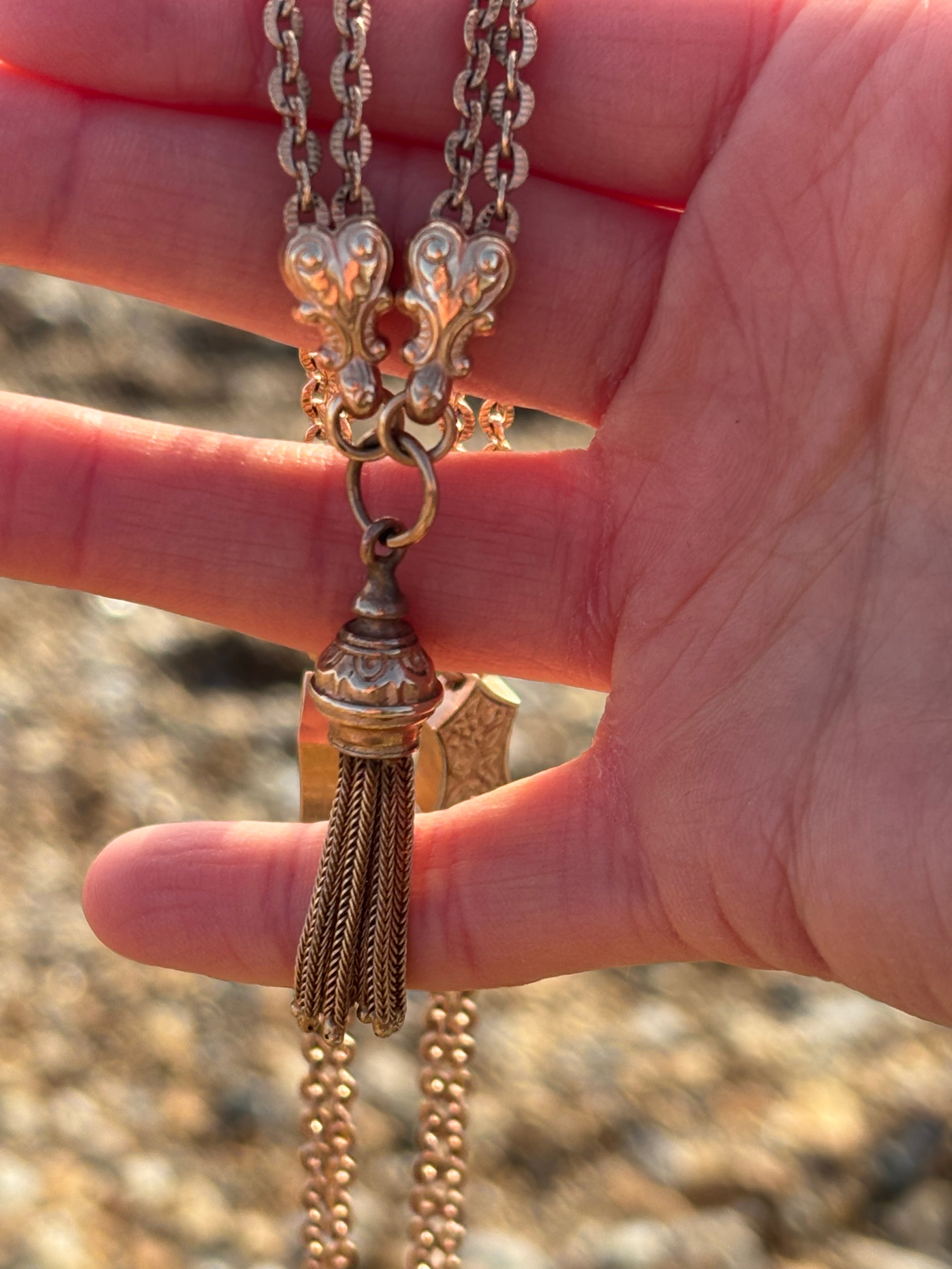 Rare Longuard Solid 9ct Gold Albertina Tassel Necklace