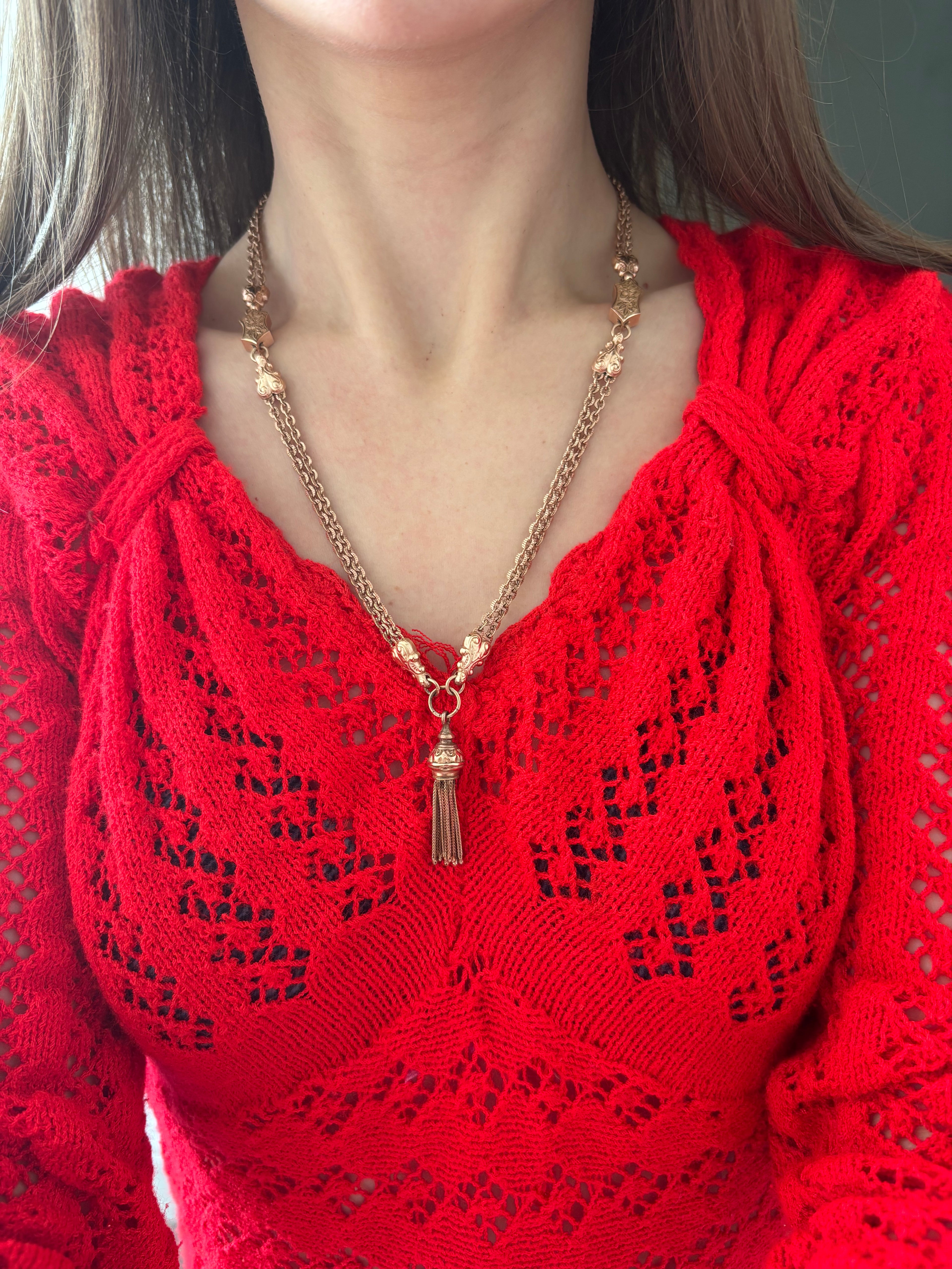 Rare Longuard Solid 9ct Gold Albertina Tassel Necklace