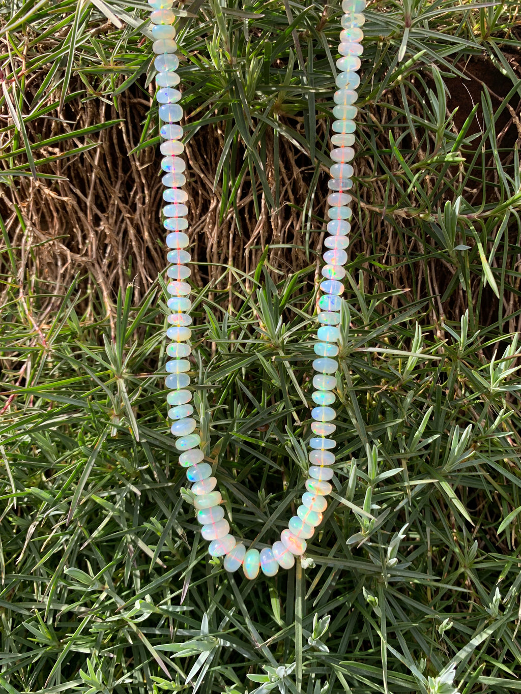 Magnífico collar de cuentas de ópalo etíope graduado con cierre de clip para perro de oro de 18 quilates