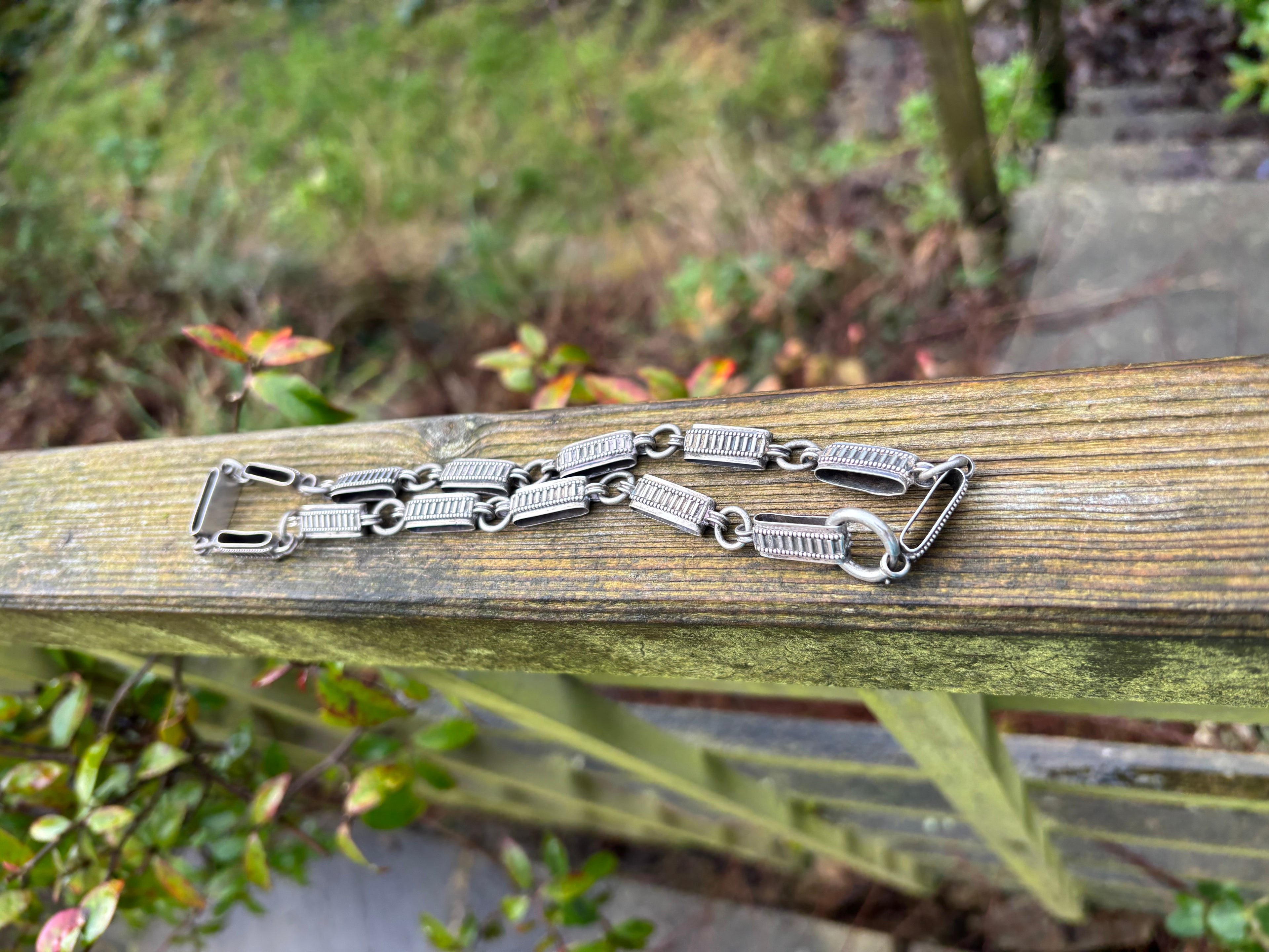 Antique Silver Book Chain Necklace Heavy