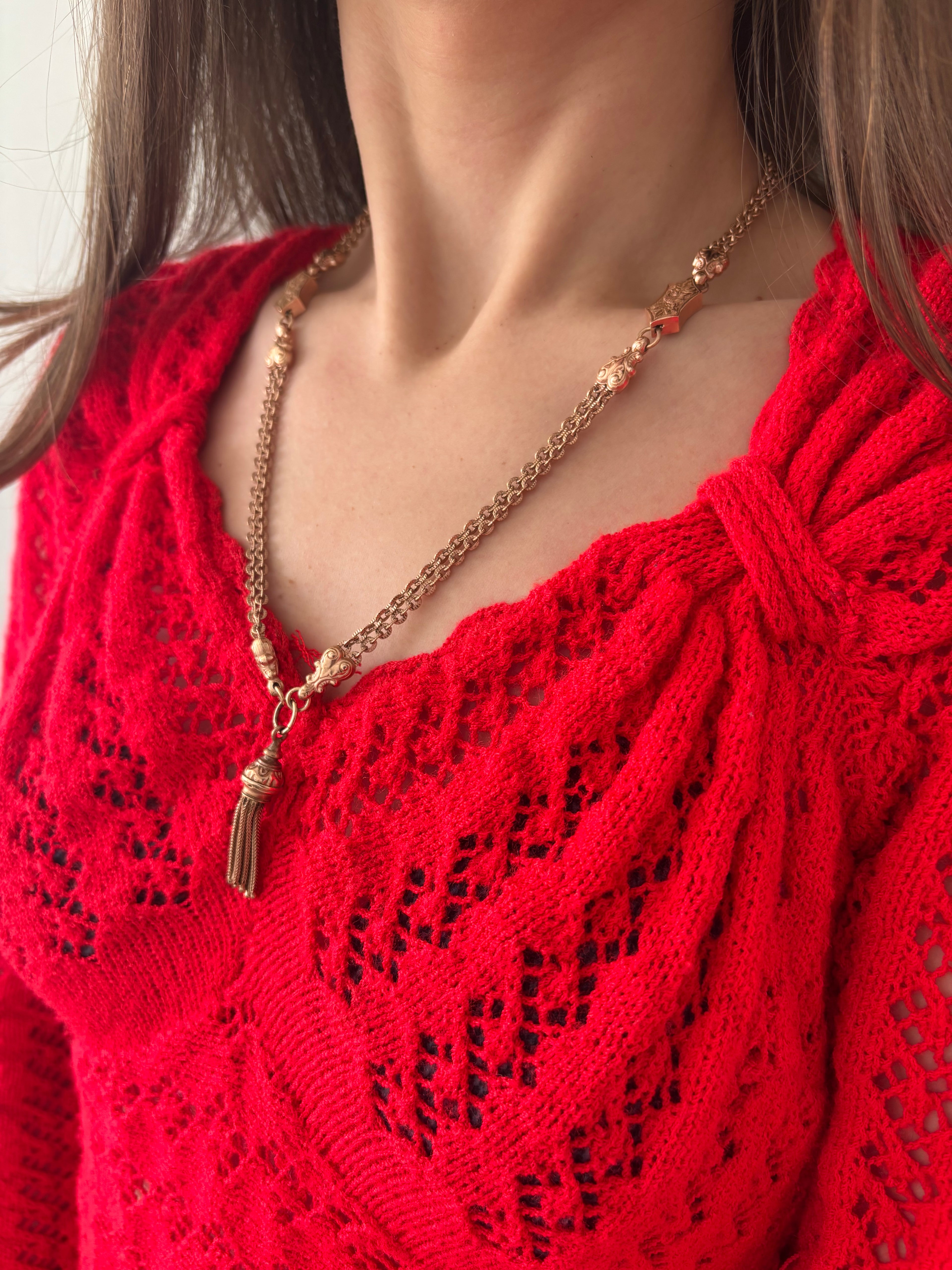 Rare Longuard Solid 9ct Gold Albertina Tassel Necklace