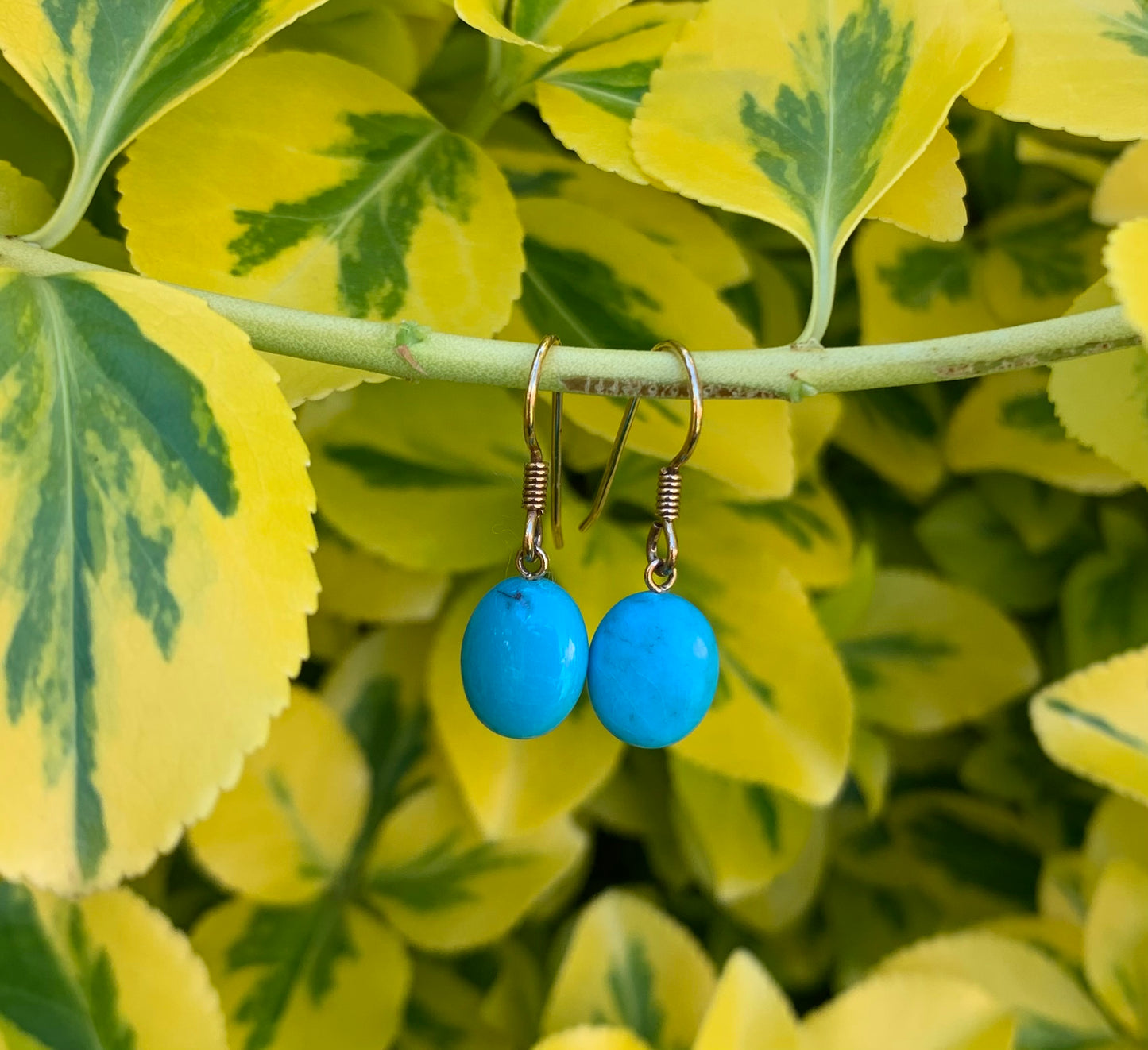 Vintage 9ct Yellow Gold Turquoise Wire Earrings,Drop Earrings,Dangle Earrings,December Birthstone