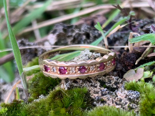 Beautiful Ruby and Diamond 9ct gold Half Eternity Ring