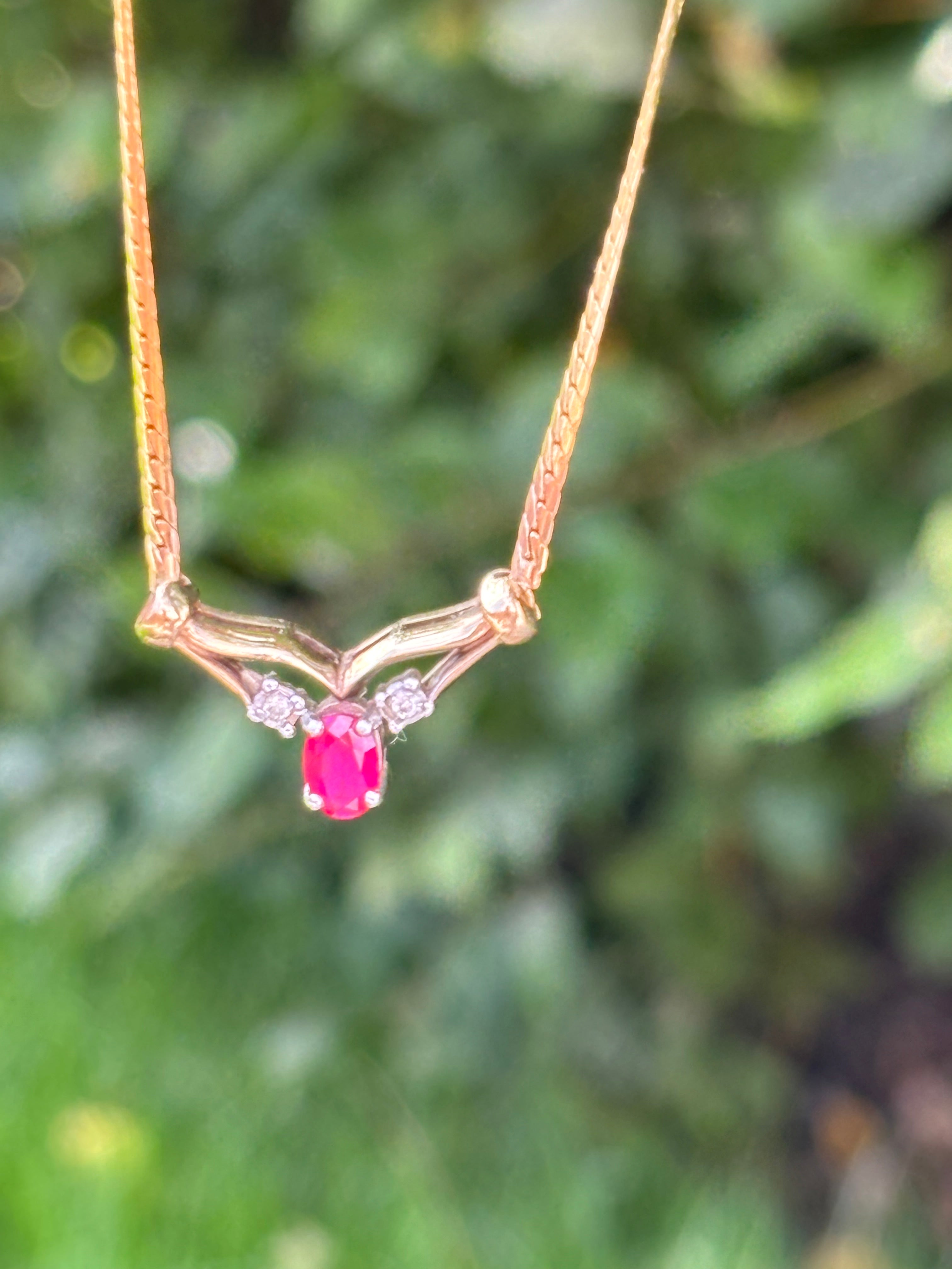 Vintage Ruby & Diamond 9ct Gold Necklace