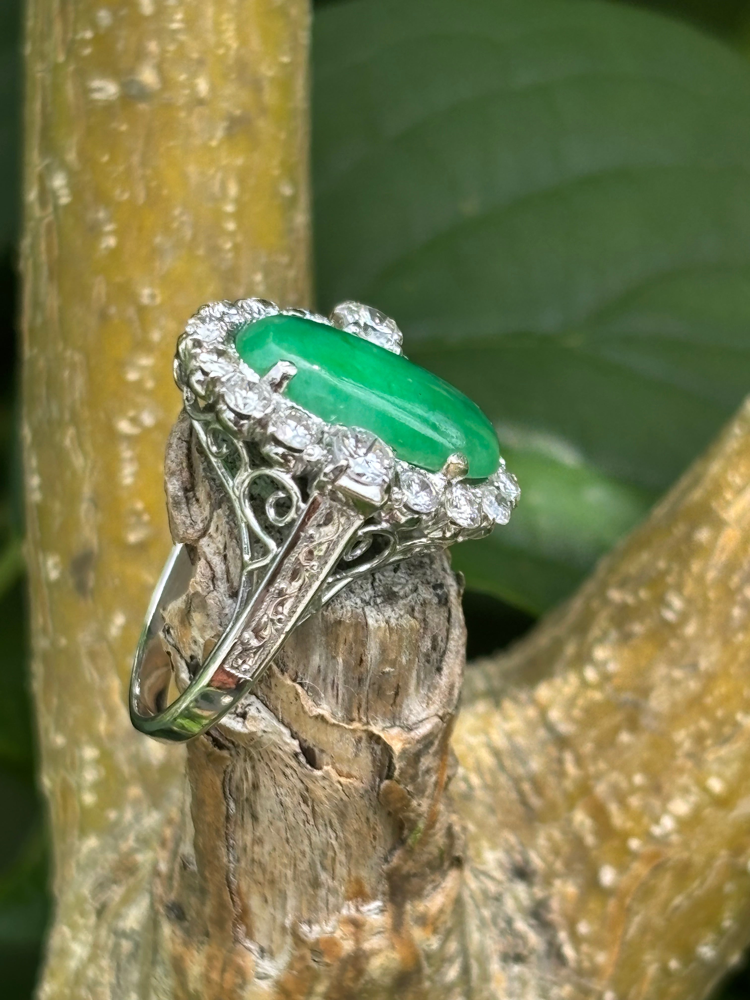 Pre-loved 1ct Diamond & 10ct Jade set in 14ct White Gold Ring