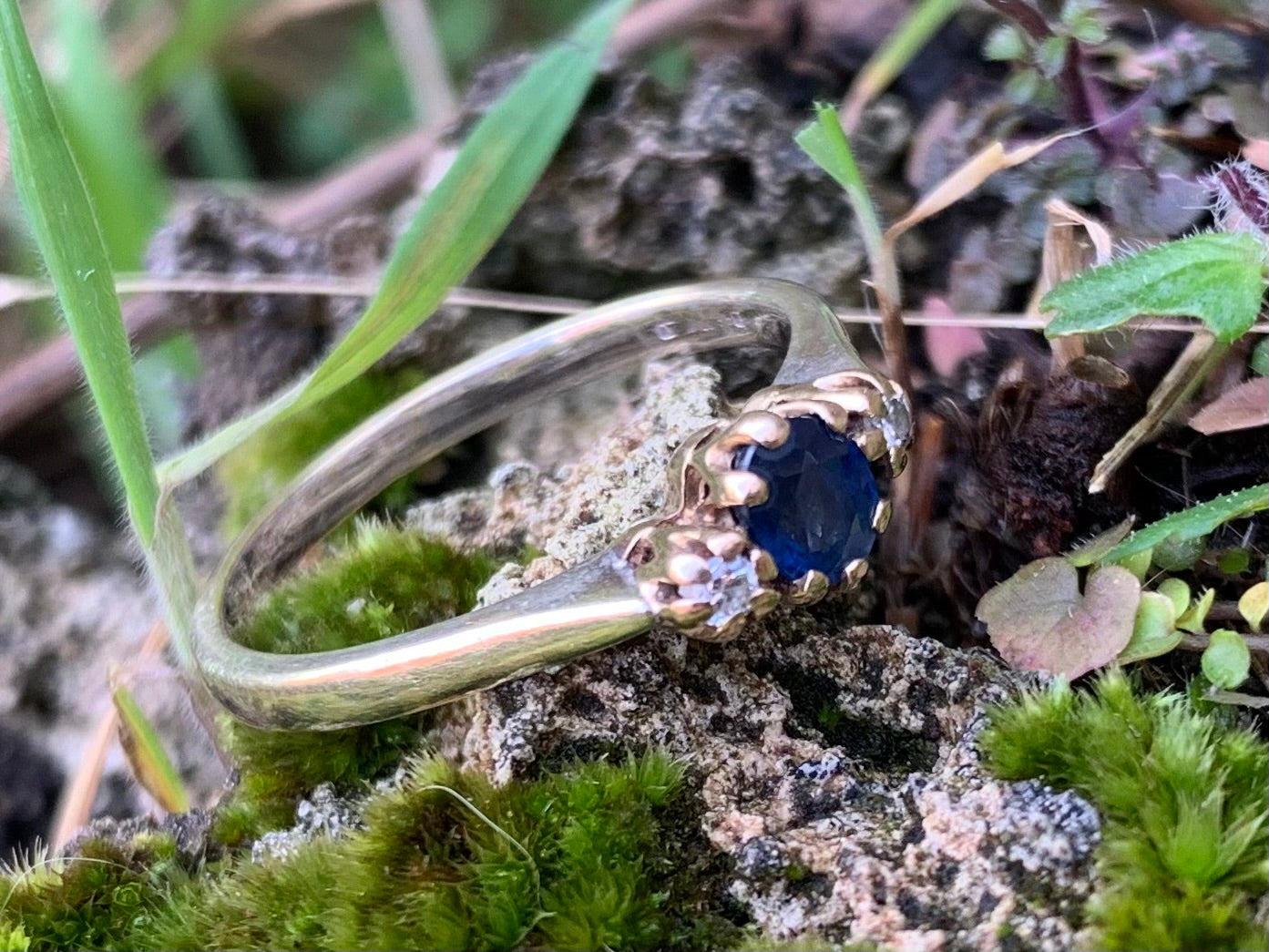 Vintage Sapphire and Diamond 9ct Gold Trilogy Ring