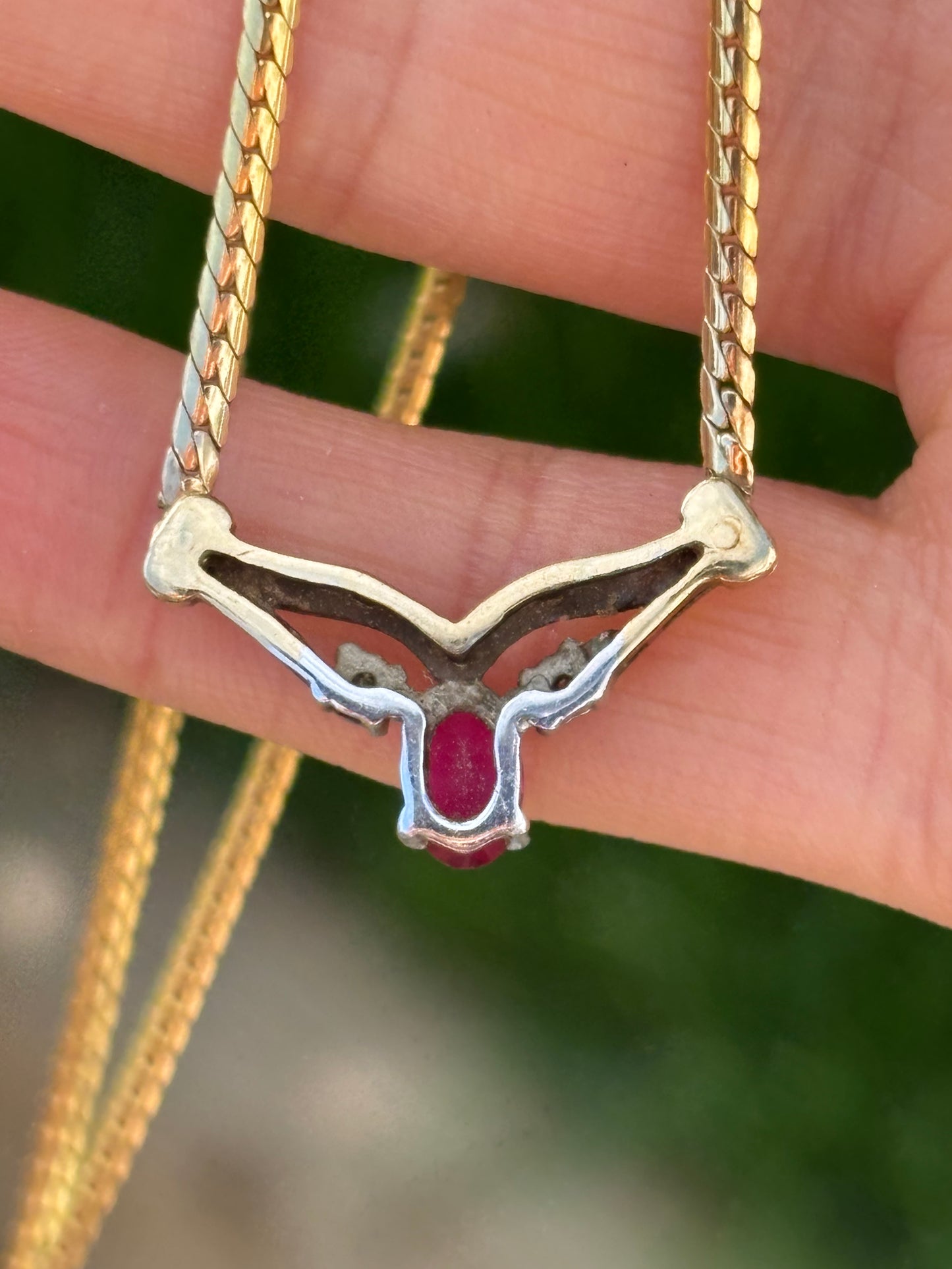 Vintage Ruby & Diamond 9ct Gold Necklace