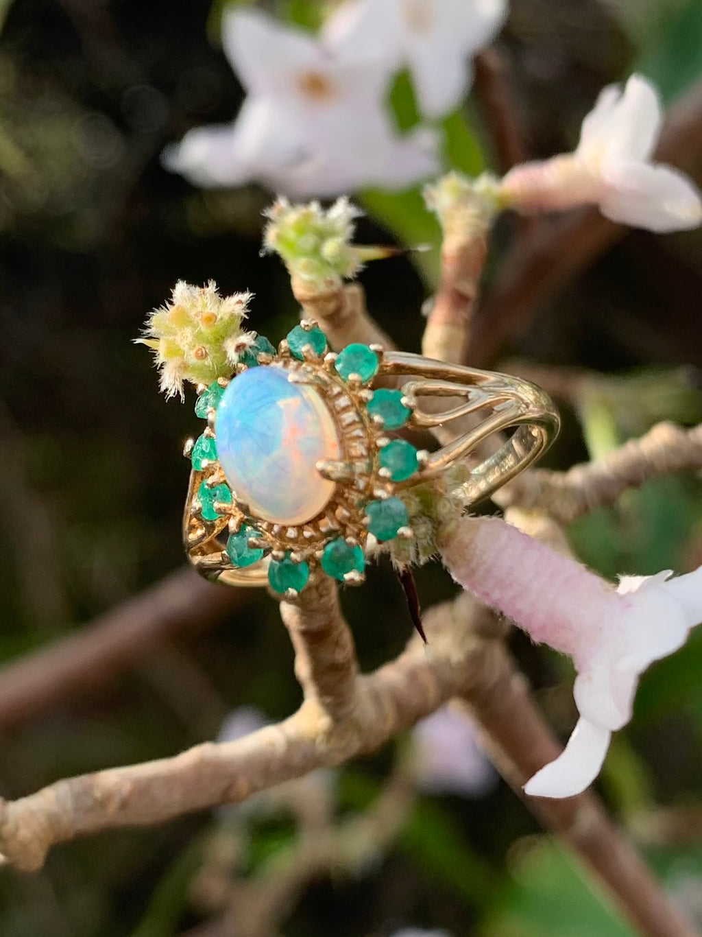 Classic Opal & Emerald 9ct Gold Cluster Ring