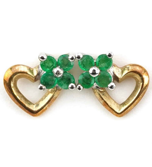 Emerald Heart Shaped 9ct Gold Stud Earrings