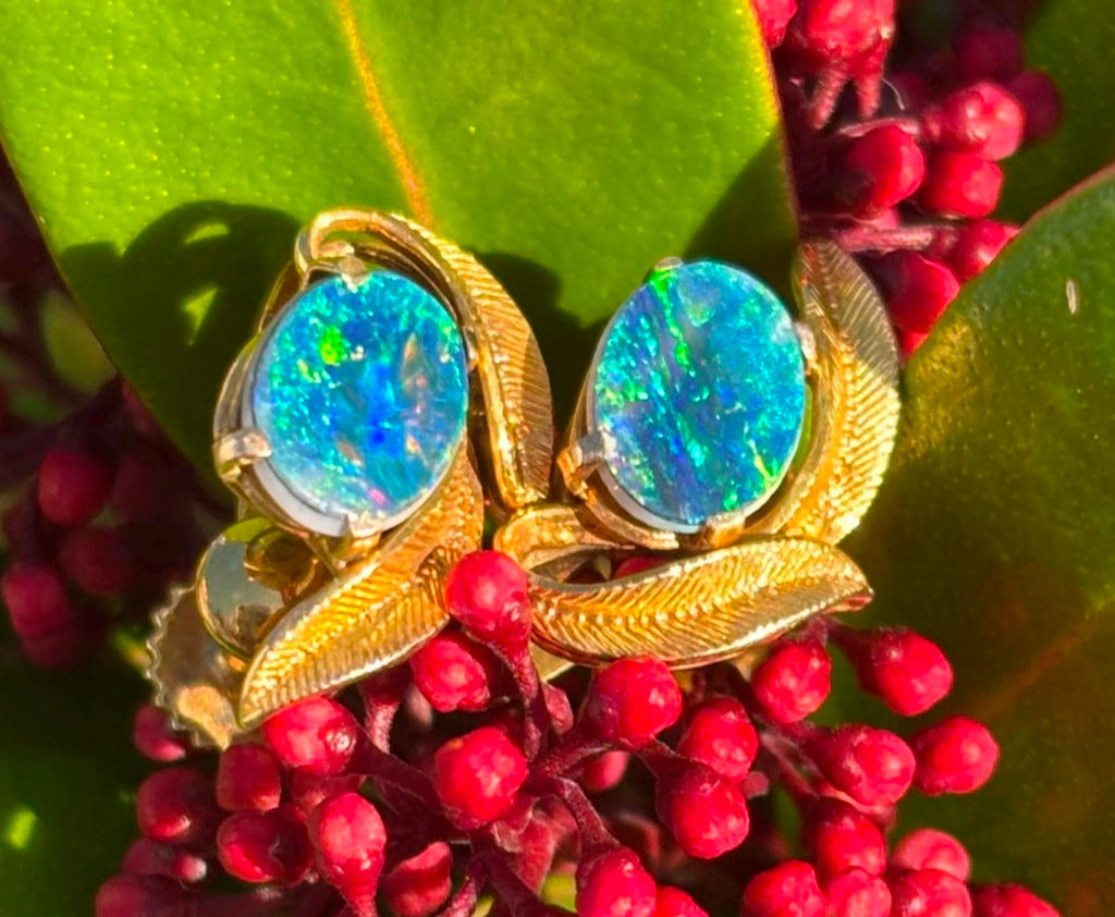Striking 1.5ct Opal 9ct Gold Screw Back Earrings