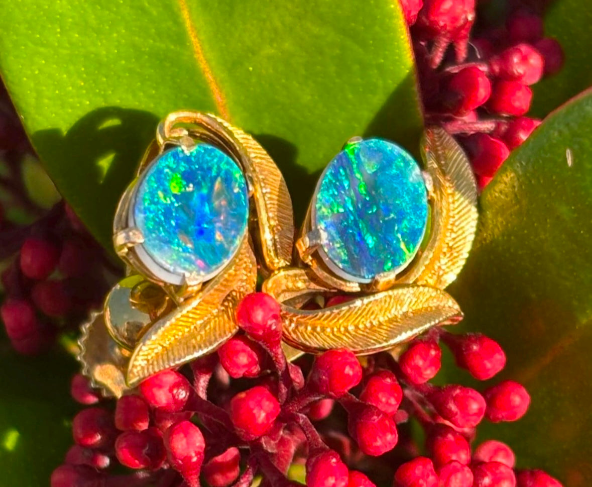 Striking 1.5ct Opal 9ct Gold Screw Back Earrings