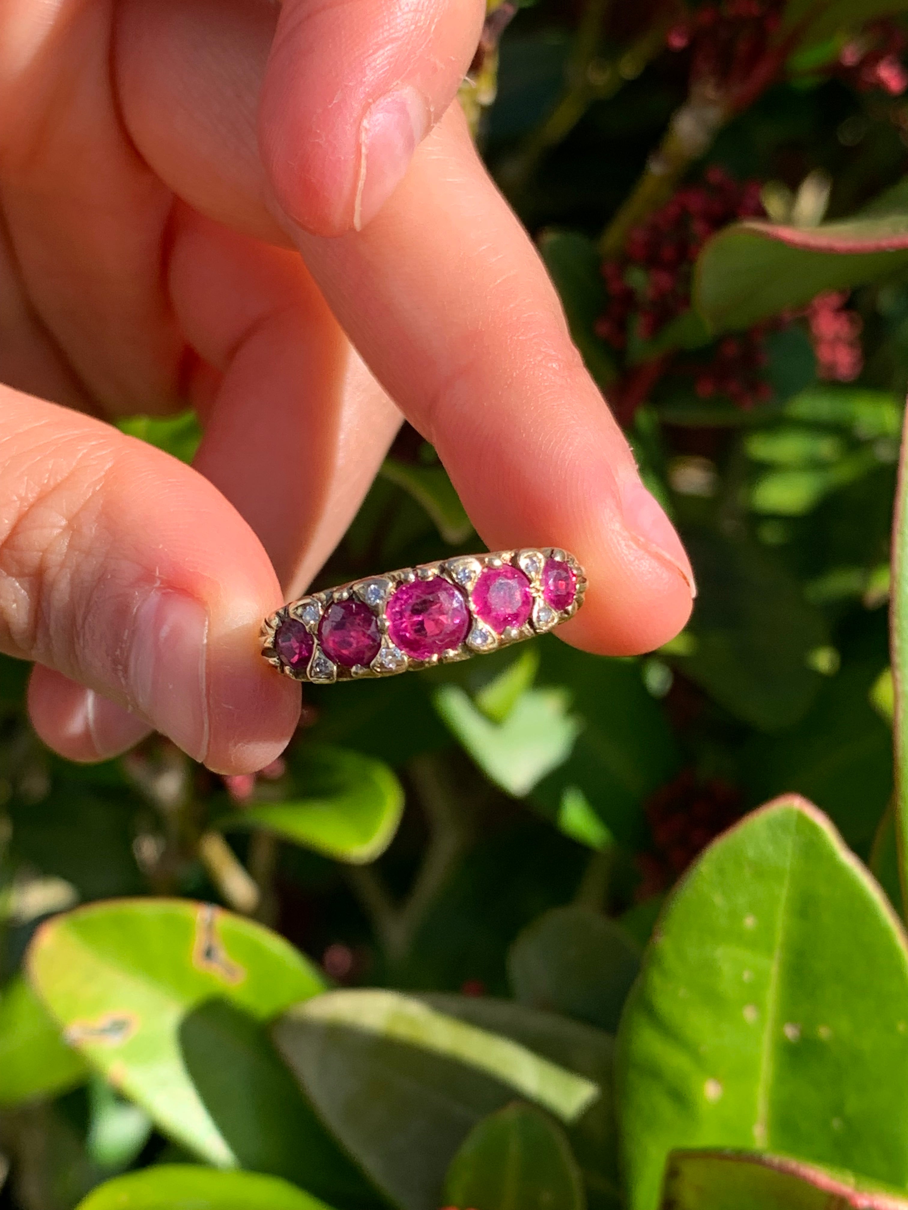 Stunning Vintage 1.5ct Ruby & Diamond 18ct Gold Half Eternity Ring