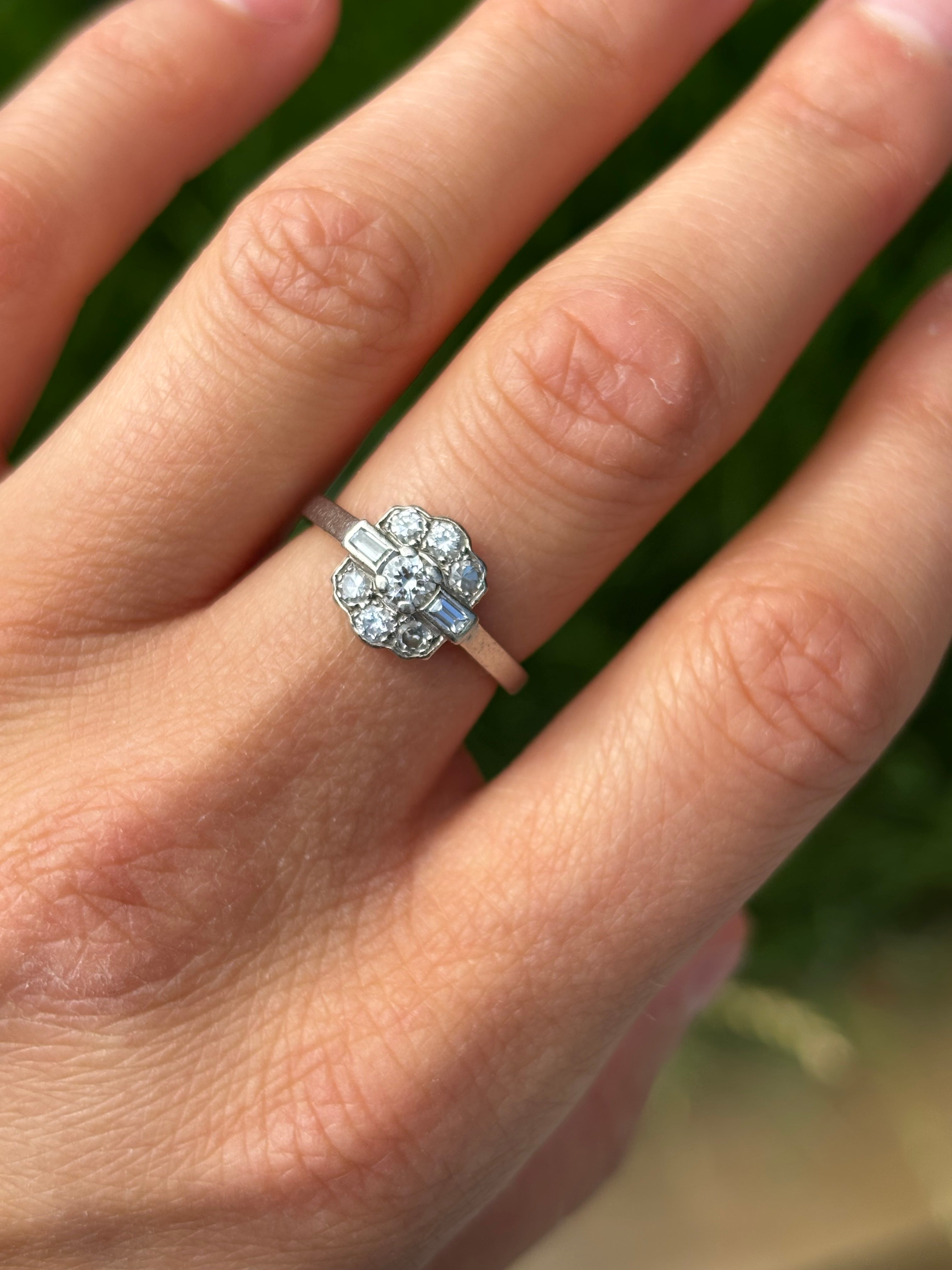 Vintage Platinum Diamond Cluster Ring