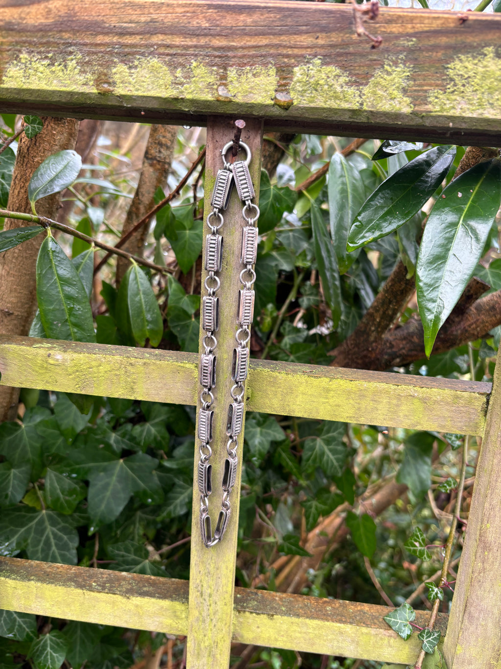 Antique Silver Book Chain Necklace Heavy