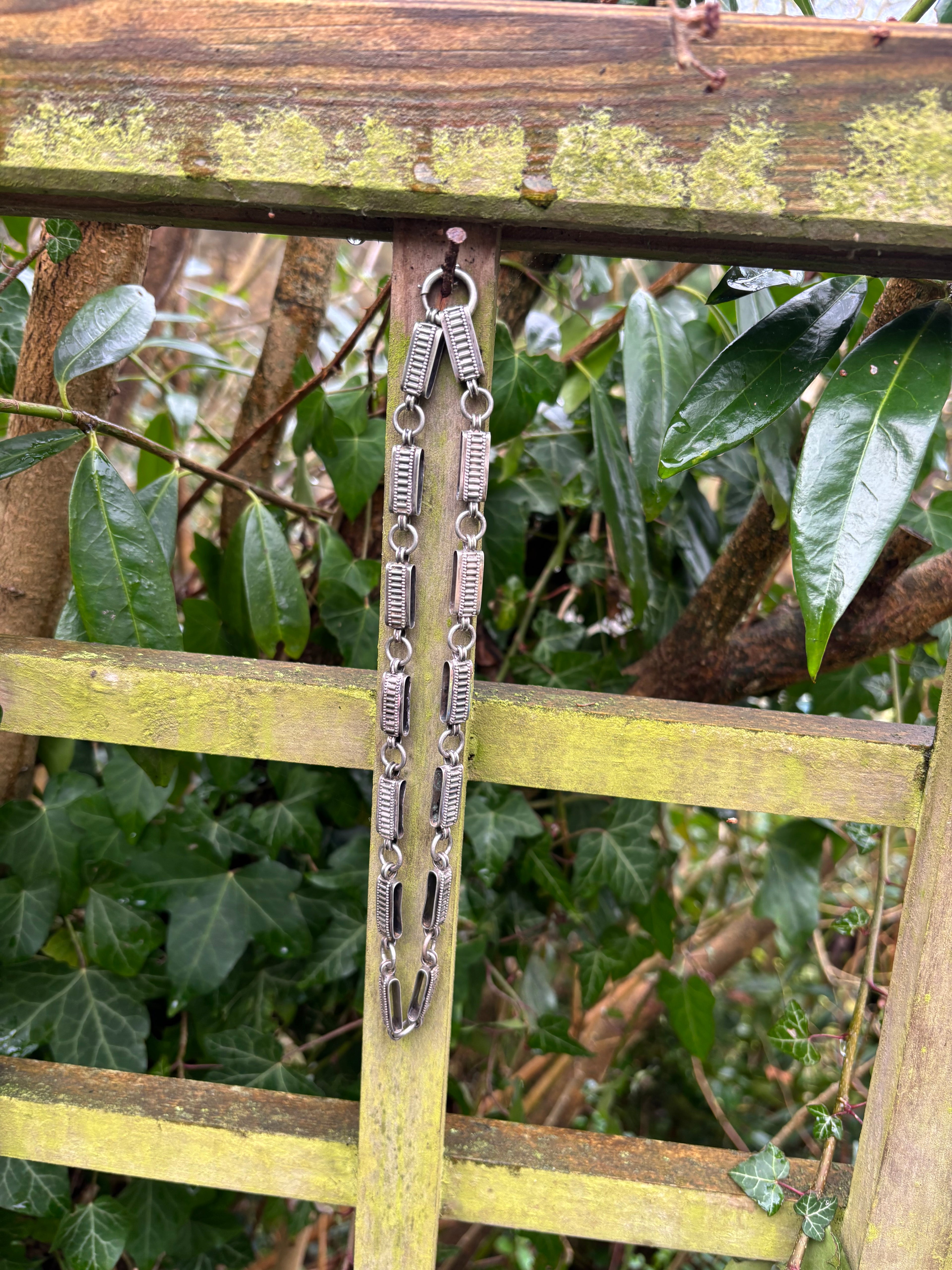 Antique Silver Book Chain Necklace Heavy