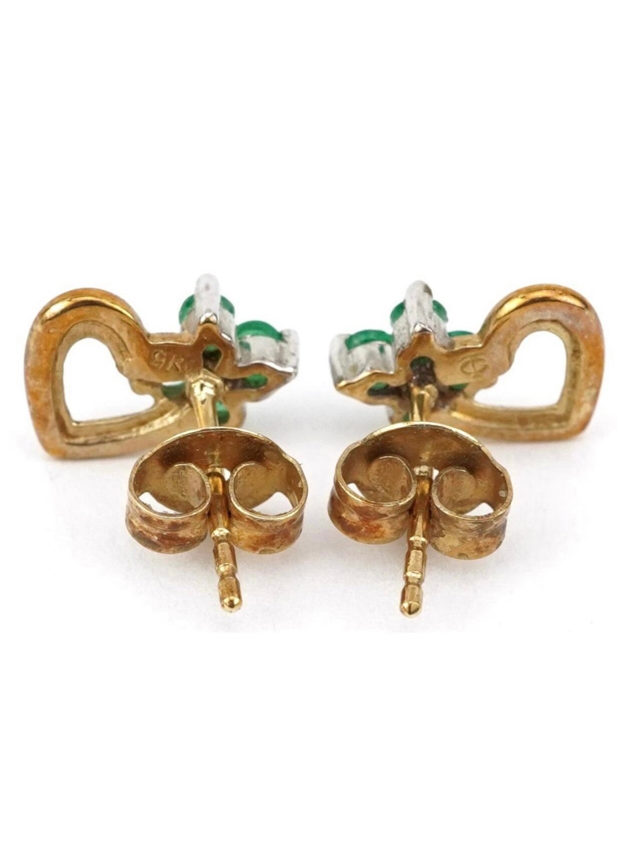 Emerald Heart Shaped 9ct Gold Stud Earrings