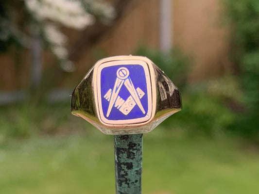 Pre-loved Masonic Swivel/Reversible Blue Enamel &9ct Gold Ring