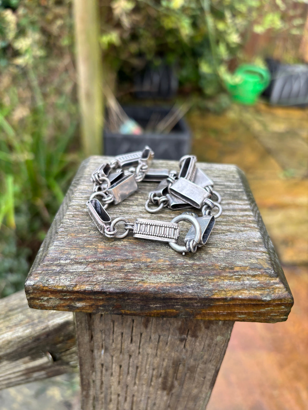 Antique Silver Book Chain Necklace Heavy