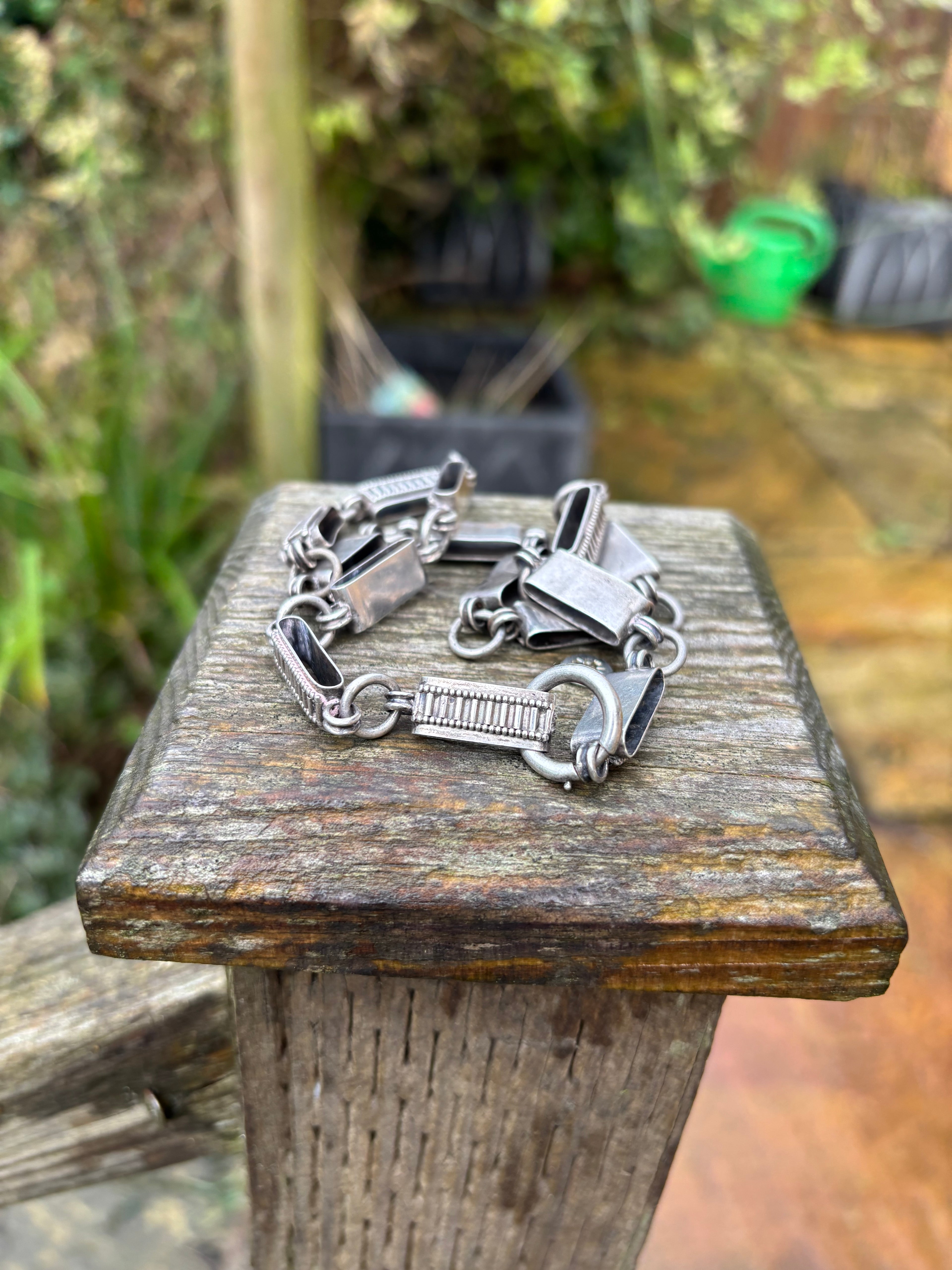 Antique Silver Book Chain Necklace Heavy