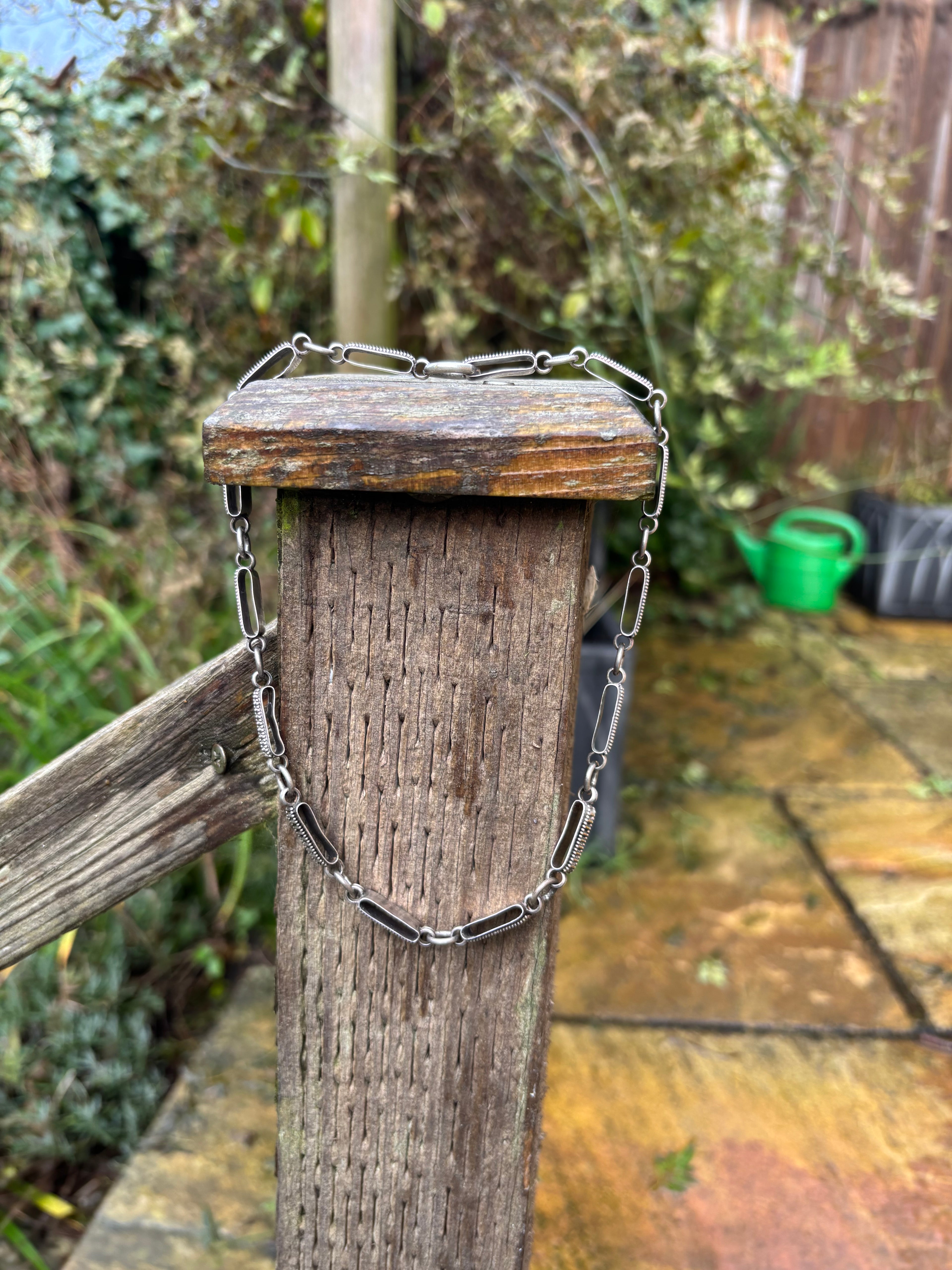 Antique Silver Book Chain Necklace Heavy
