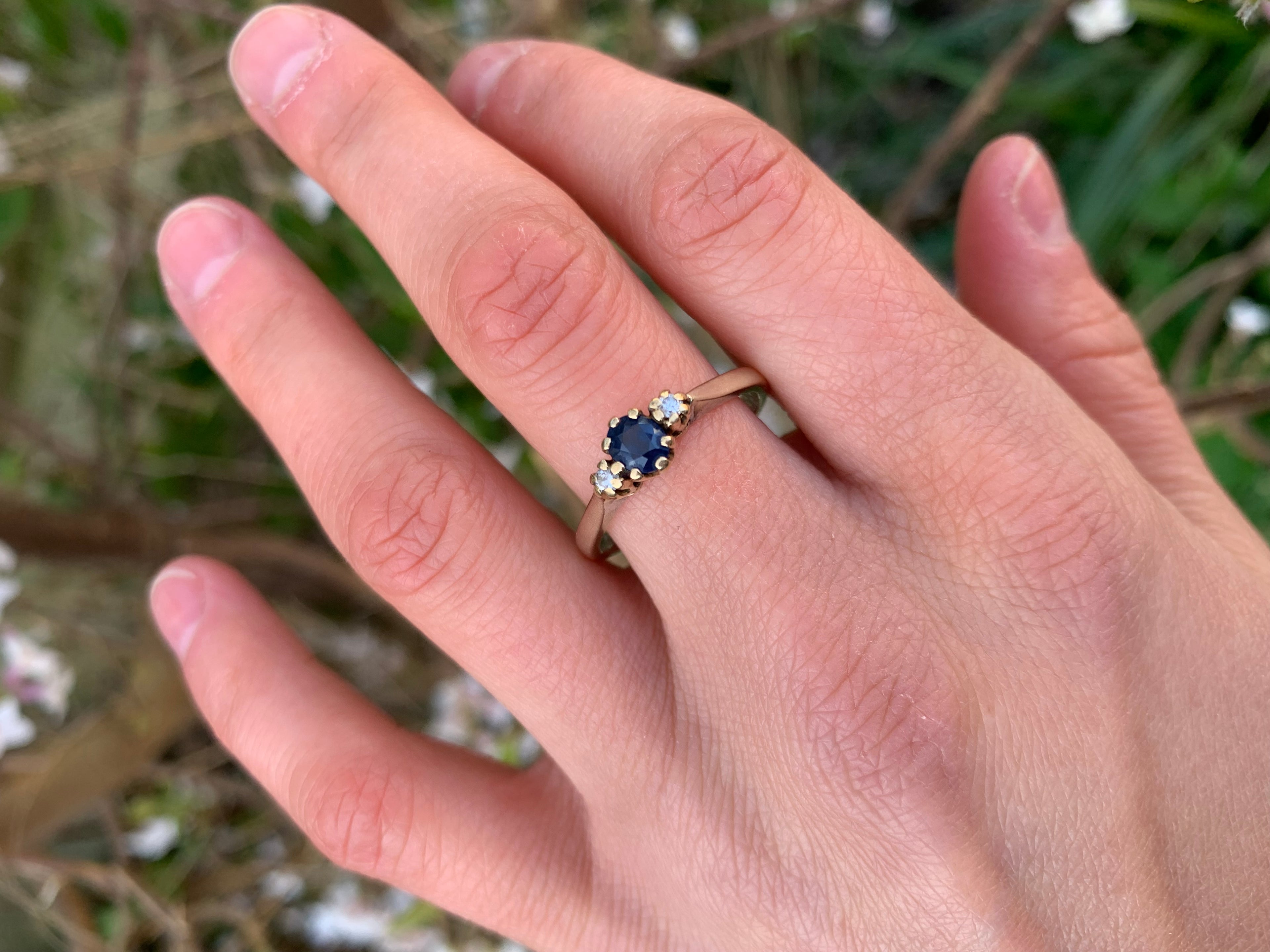 Vintage Sapphire and Diamond 9ct Gold Trilogy Ring