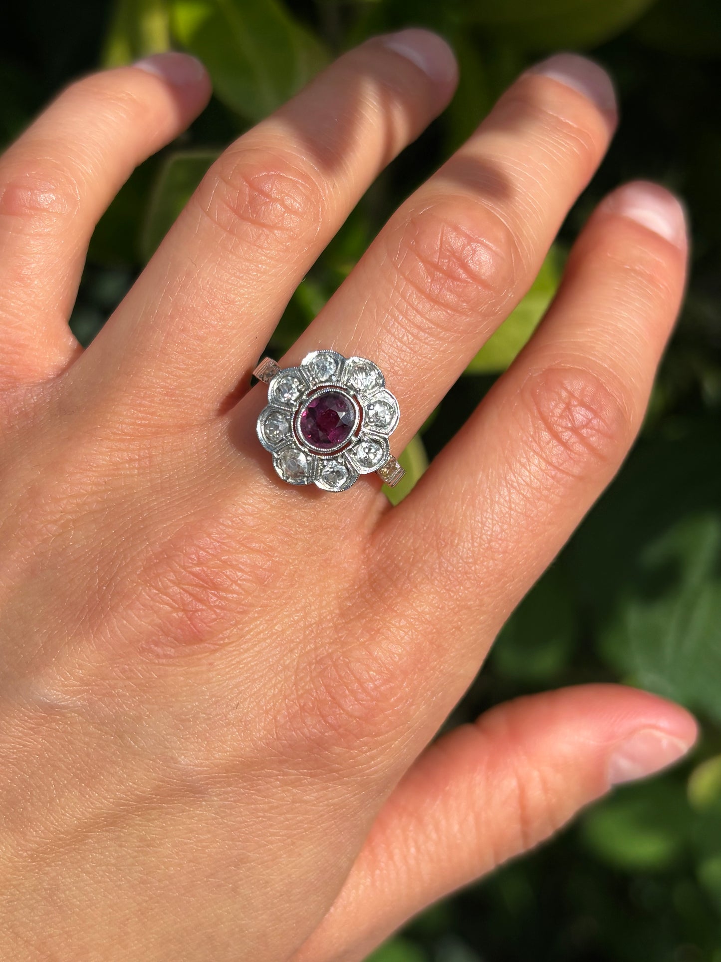 Vintage 0.75ct Ruby & 0.86ct Diamond set in 18ct God Cluster Ring