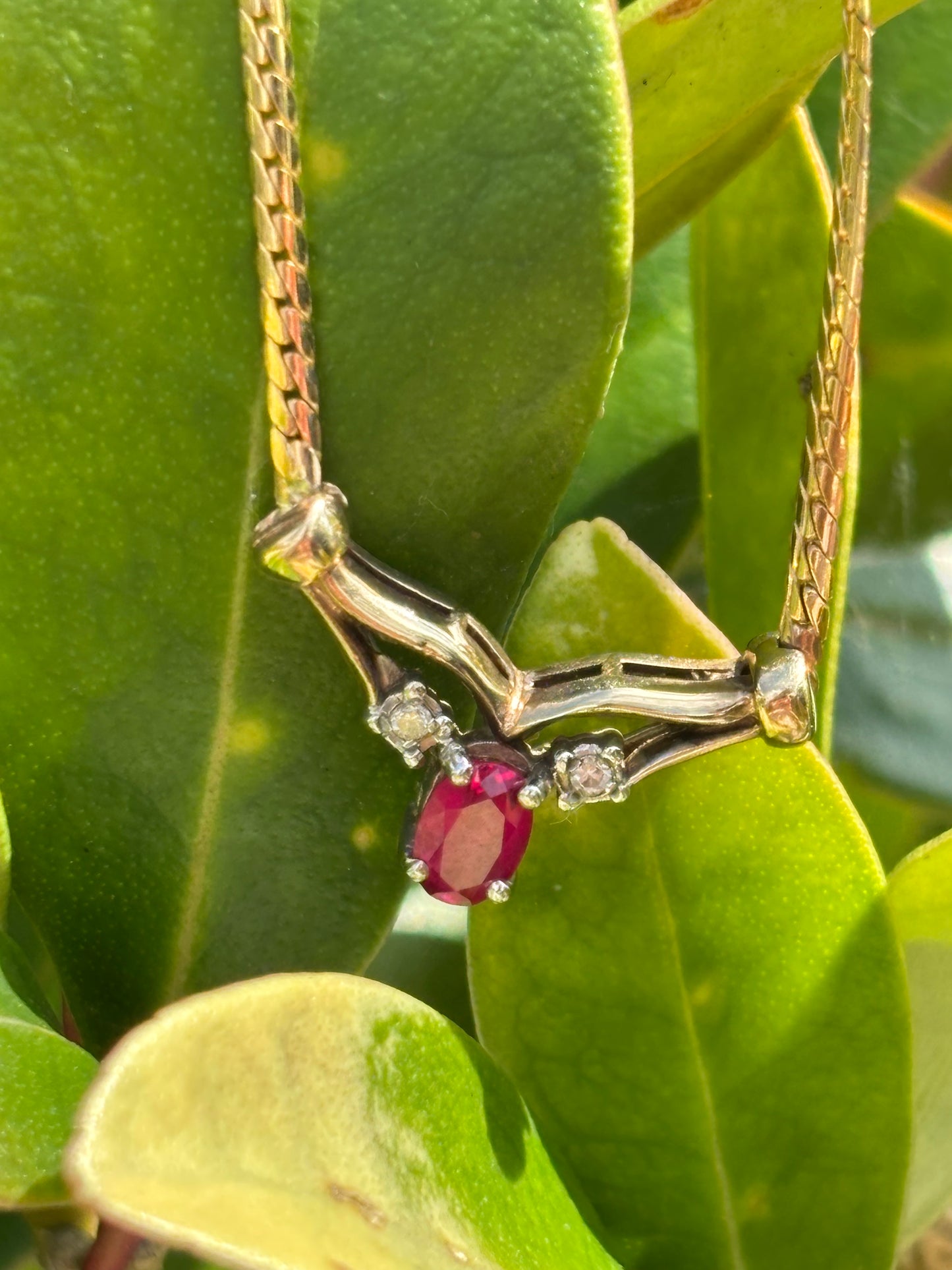 Vintage Ruby & Diamond 9ct Gold Necklace