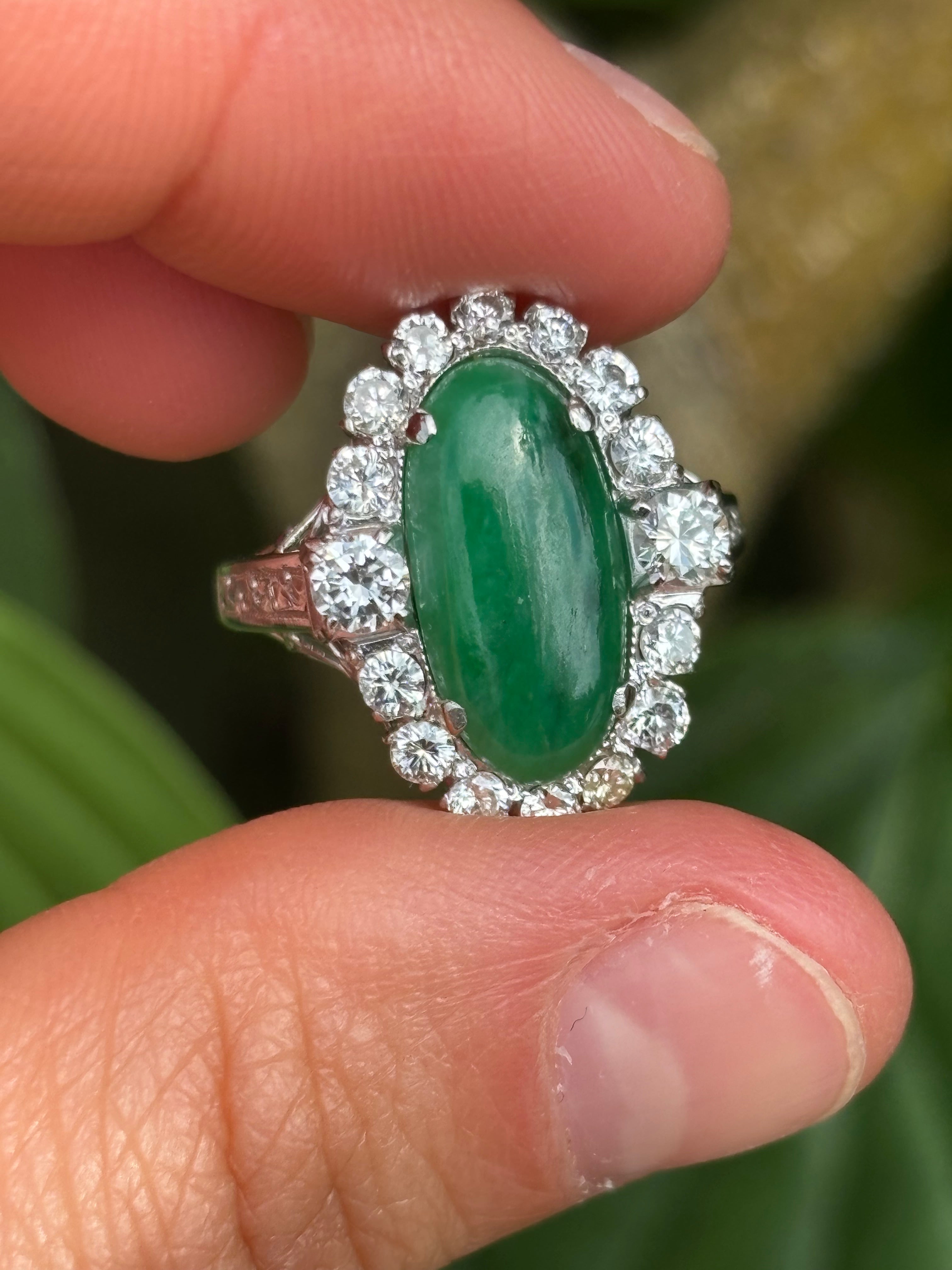 Pre-loved 1ct Diamond & 10ct Jade set in 14ct White Gold Ring