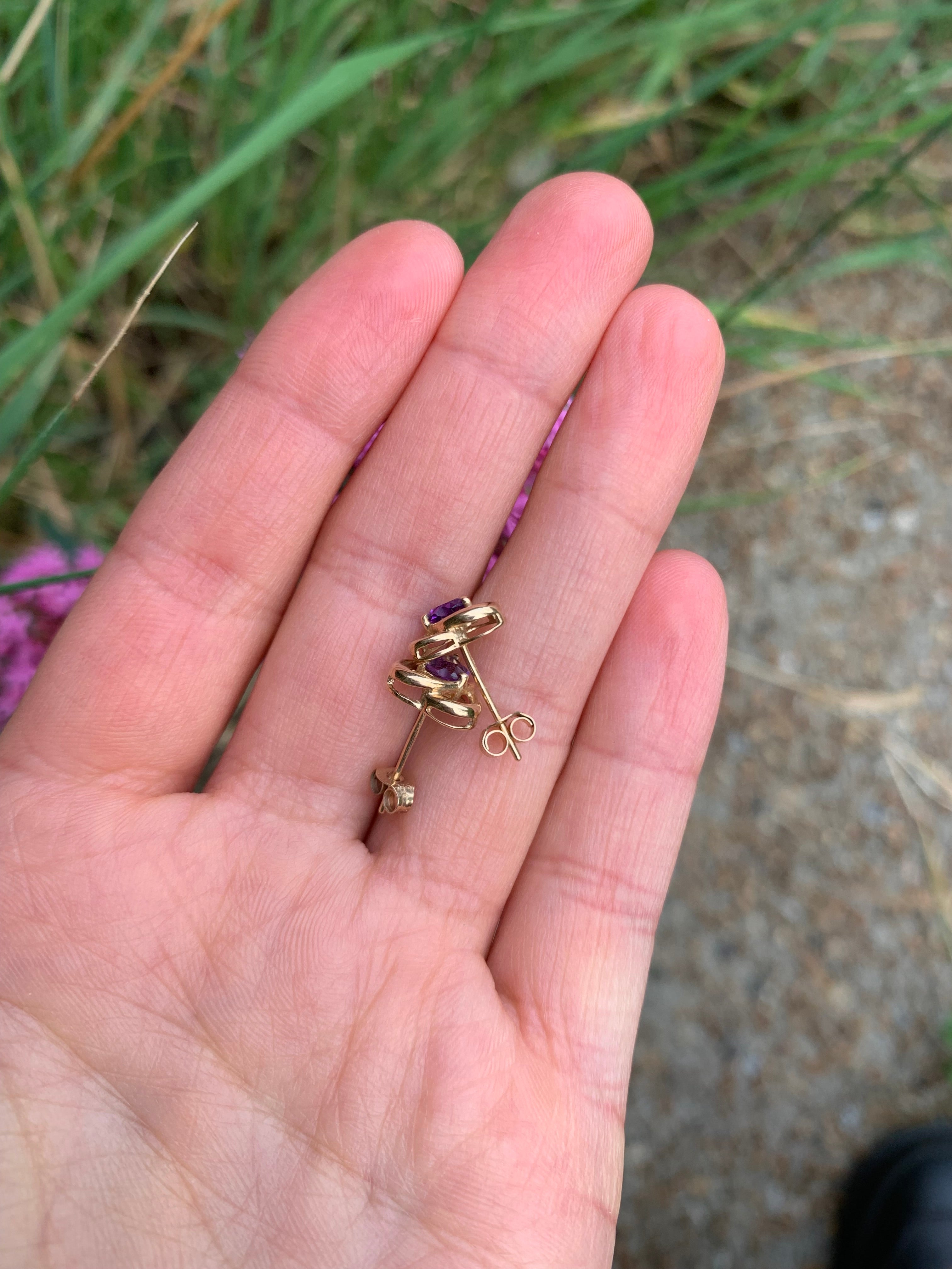 Beautiful Amethyst Heart Shaped 9ct Gold Stud Earrings