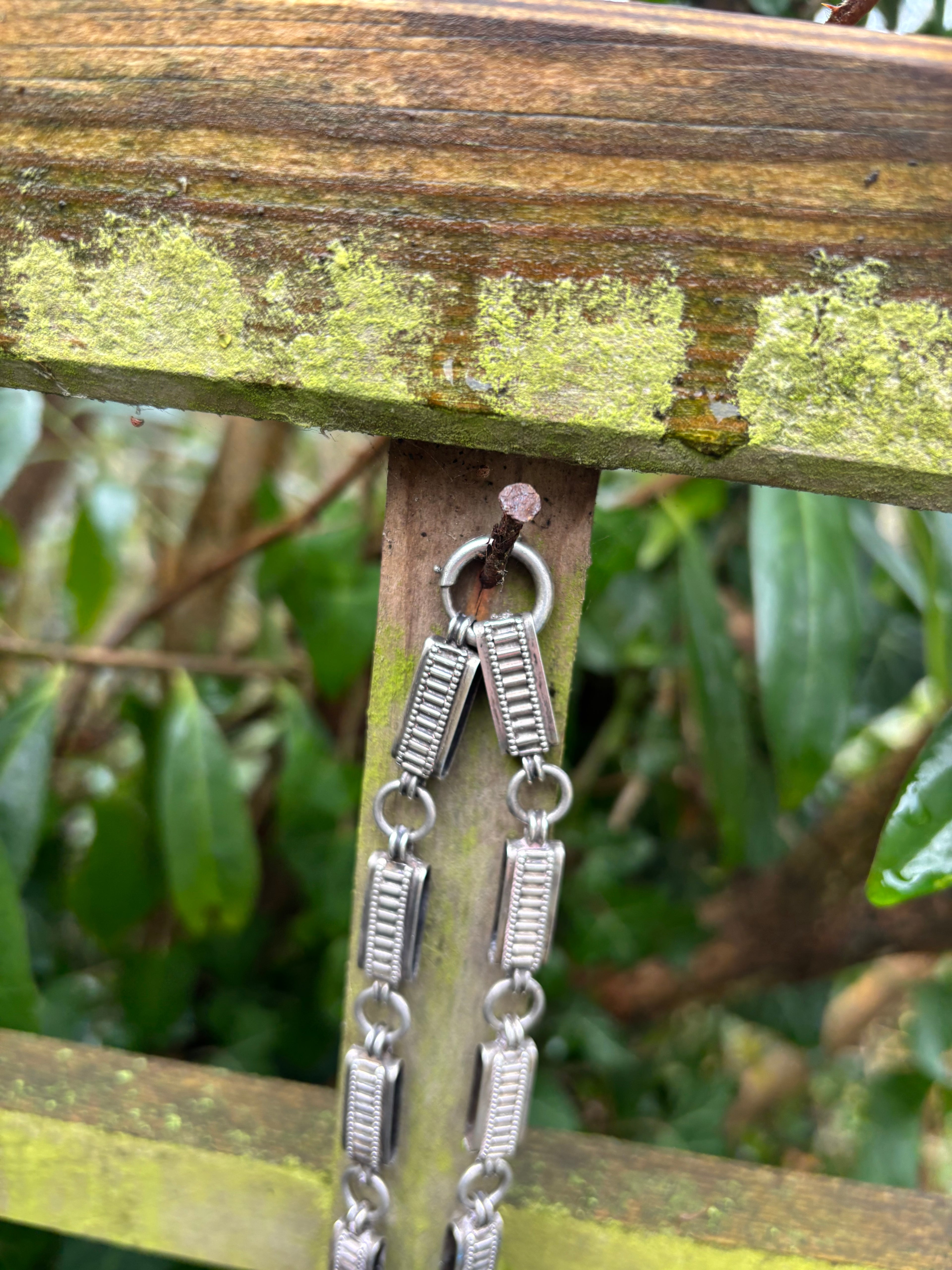 Antique Silver Book Chain Necklace Heavy