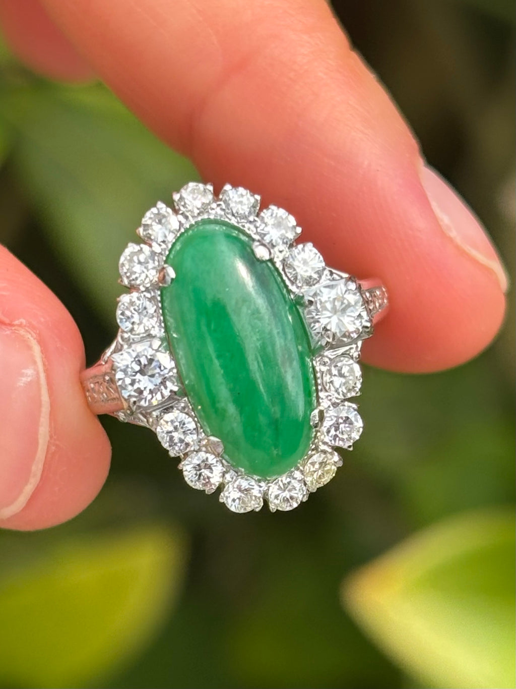 Pre-loved 1ct Diamond & 10ct Jade set in 14ct White Gold Ring