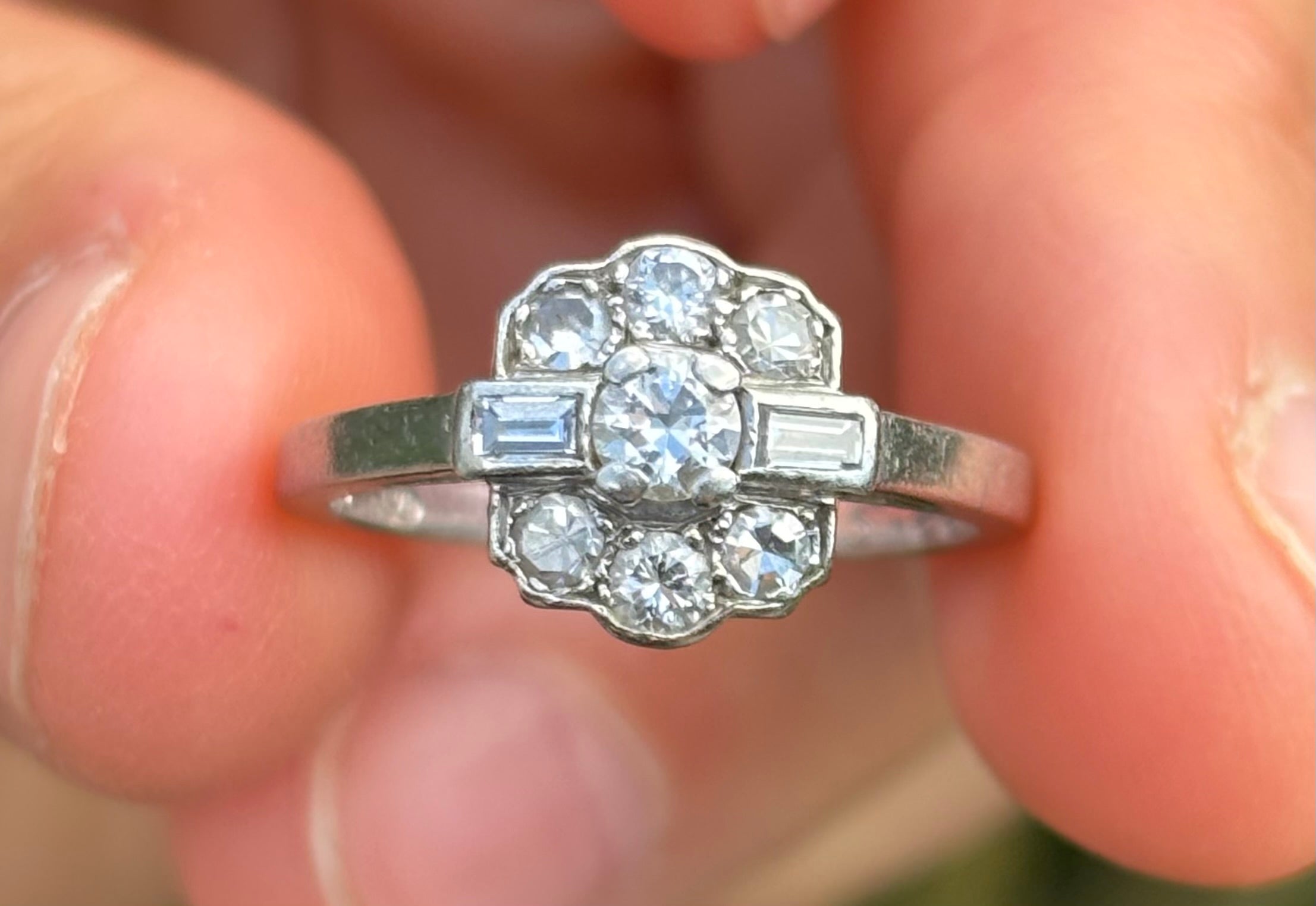 Vintage Platinum Diamond Cluster Ring