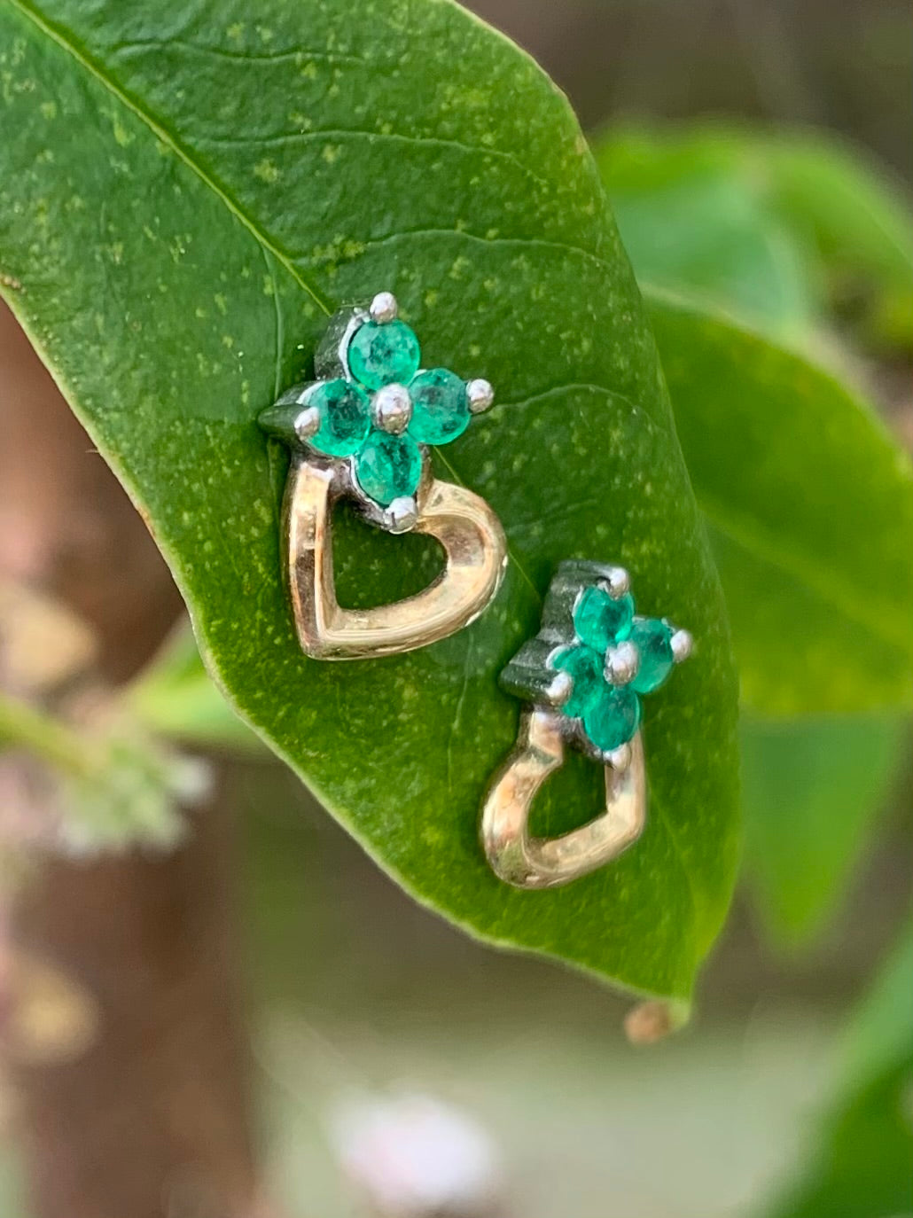 Emerald Heart Shaped 9ct Gold Stud Earrings