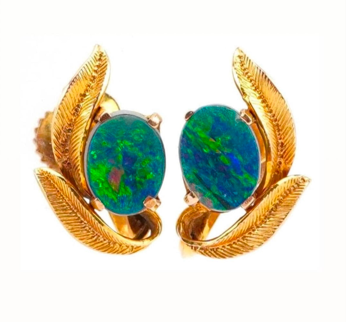 Striking 1.5ct Opal 9ct Gold Screw Back Earrings