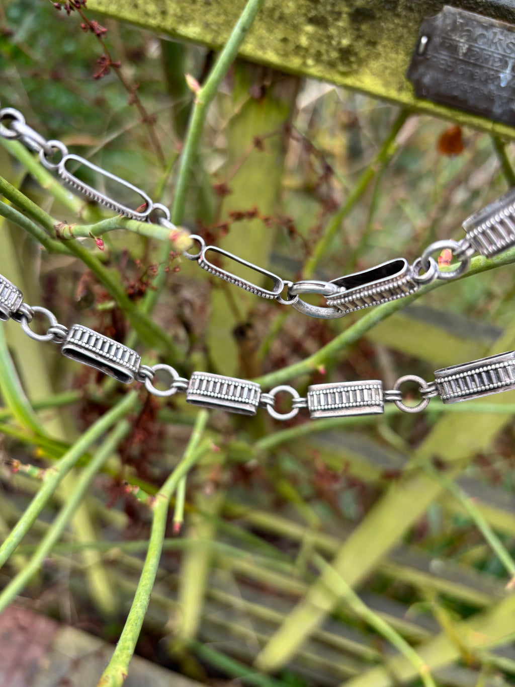 Antique Silver Book Chain Necklace Heavy