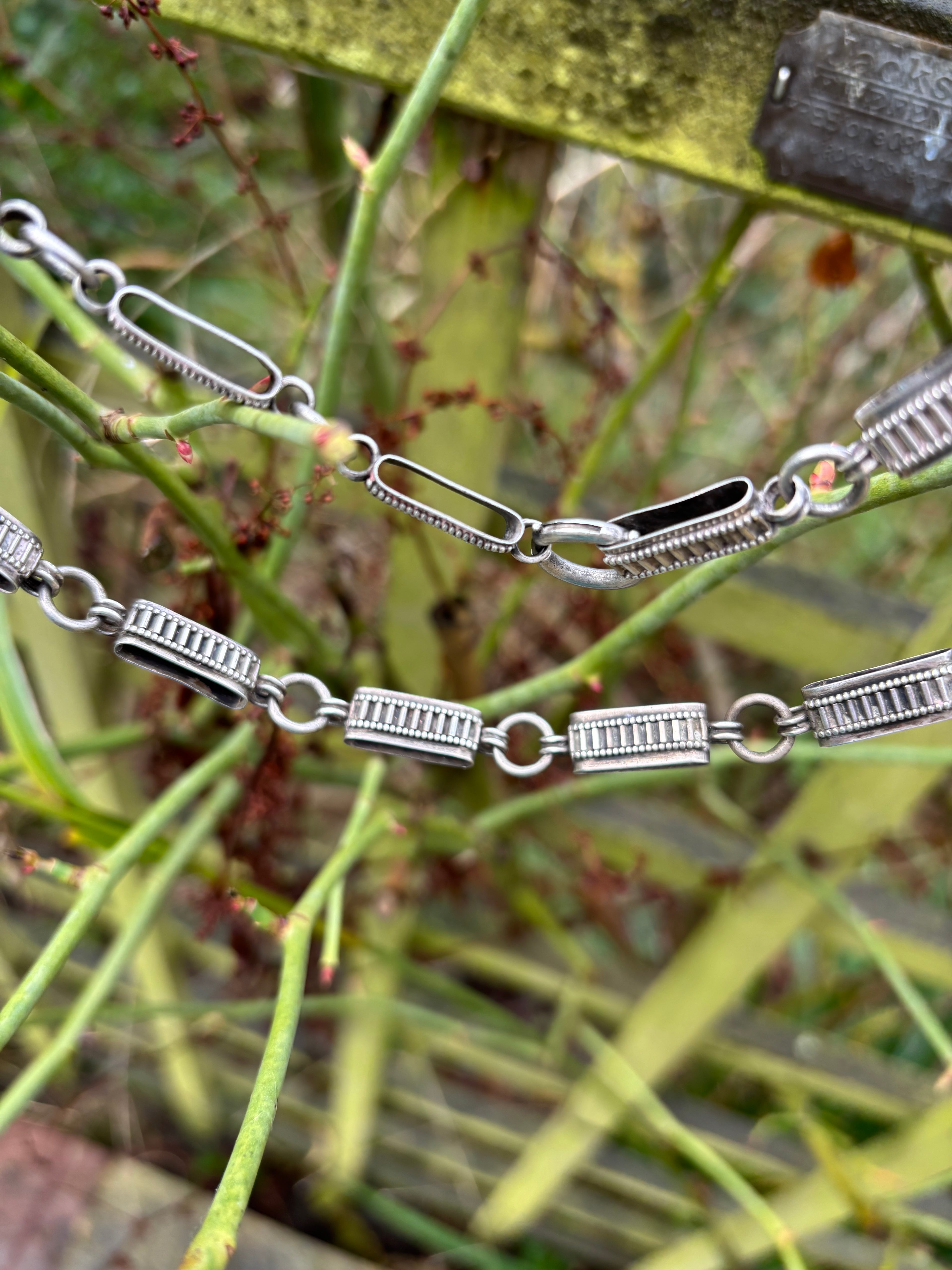 Antique Silver Book Chain Necklace Heavy